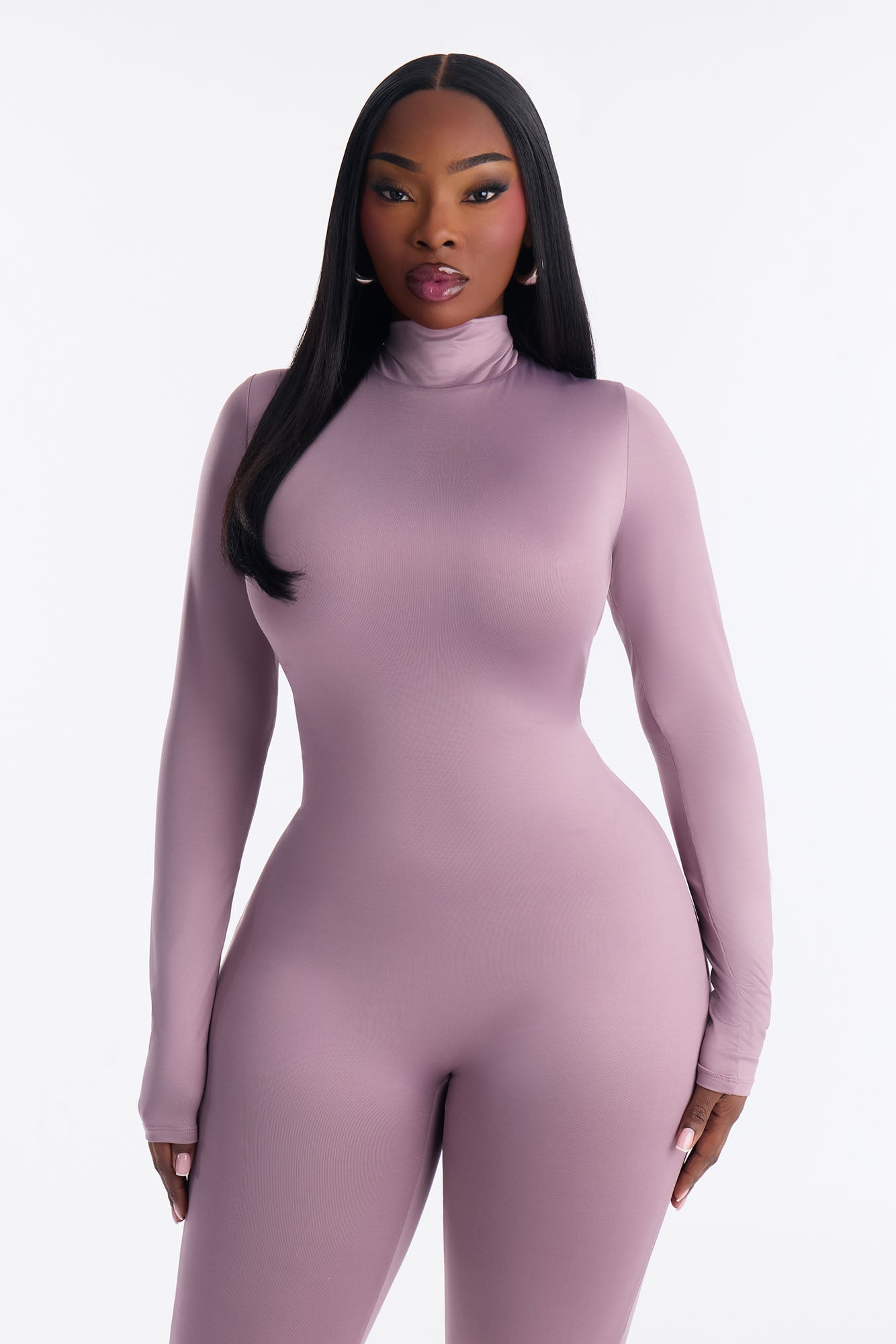 Contour Double Lined Mock Neck Capri Jumpsuit - Lavender