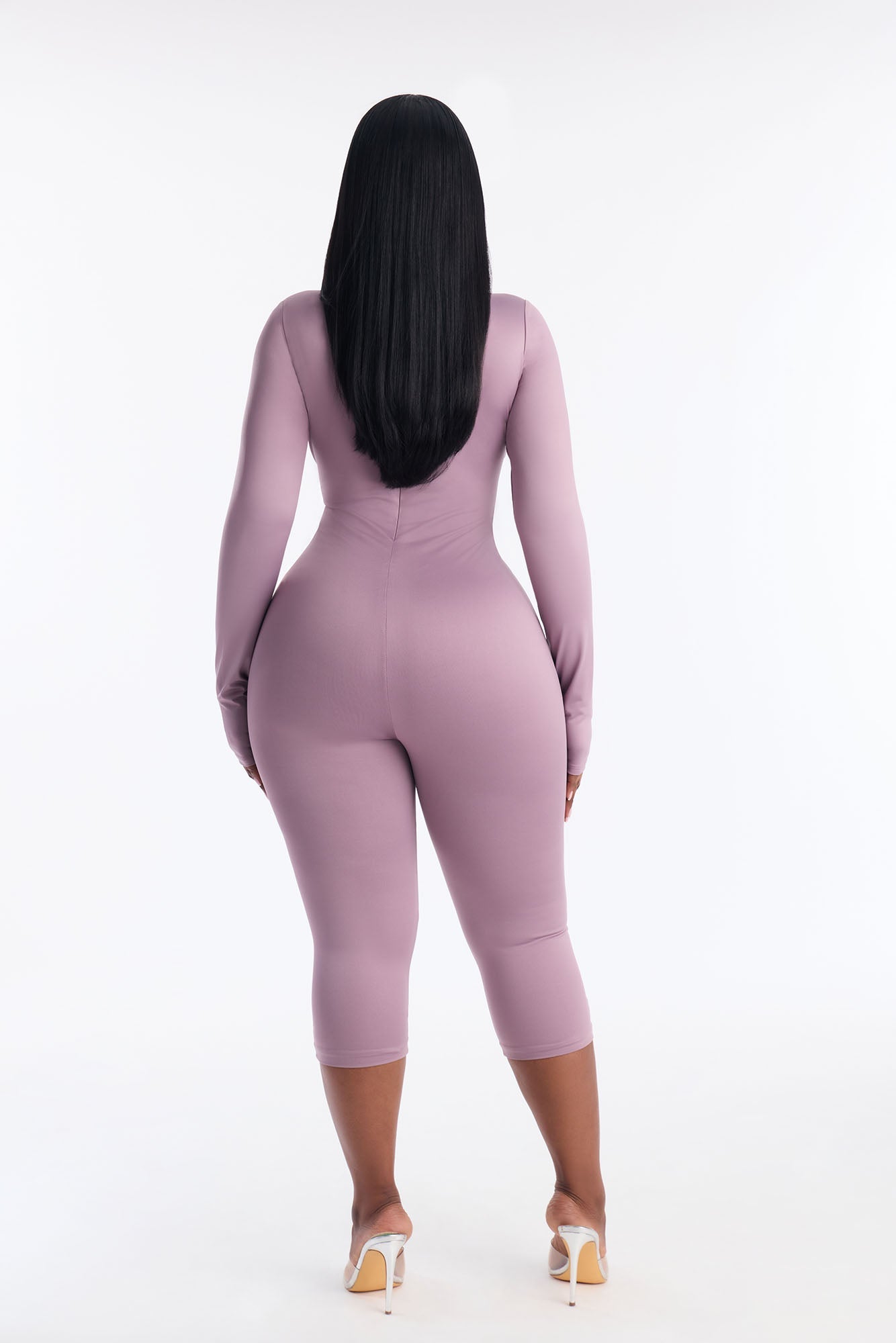 Contour Double Lined Mock Neck Capri Jumpsuit - Lavender