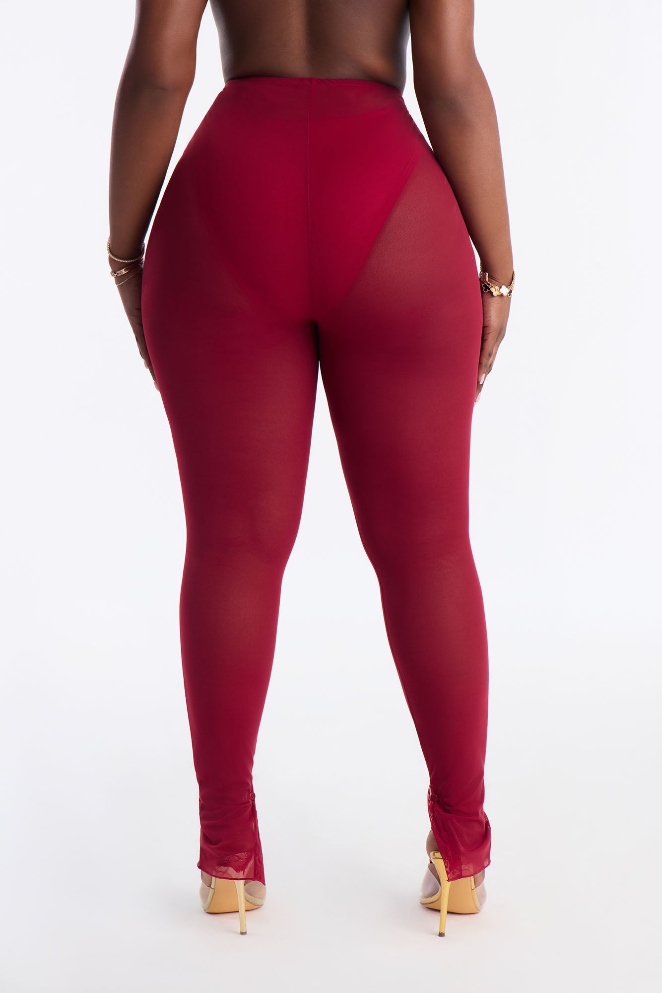 Power Mesh High Waisted Leggings - DarkRed