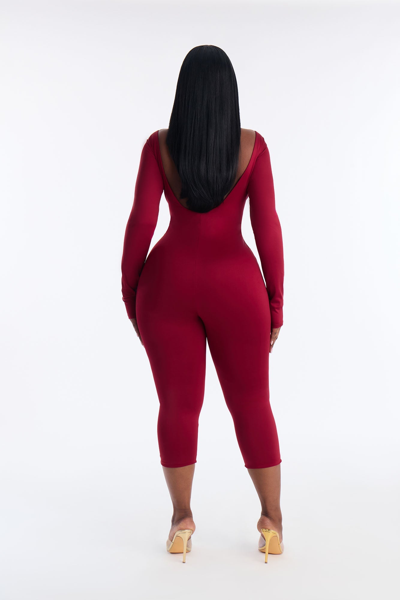 Contour Double Lined Low Back Skinny Leg Jumpsuit - DarkRed
