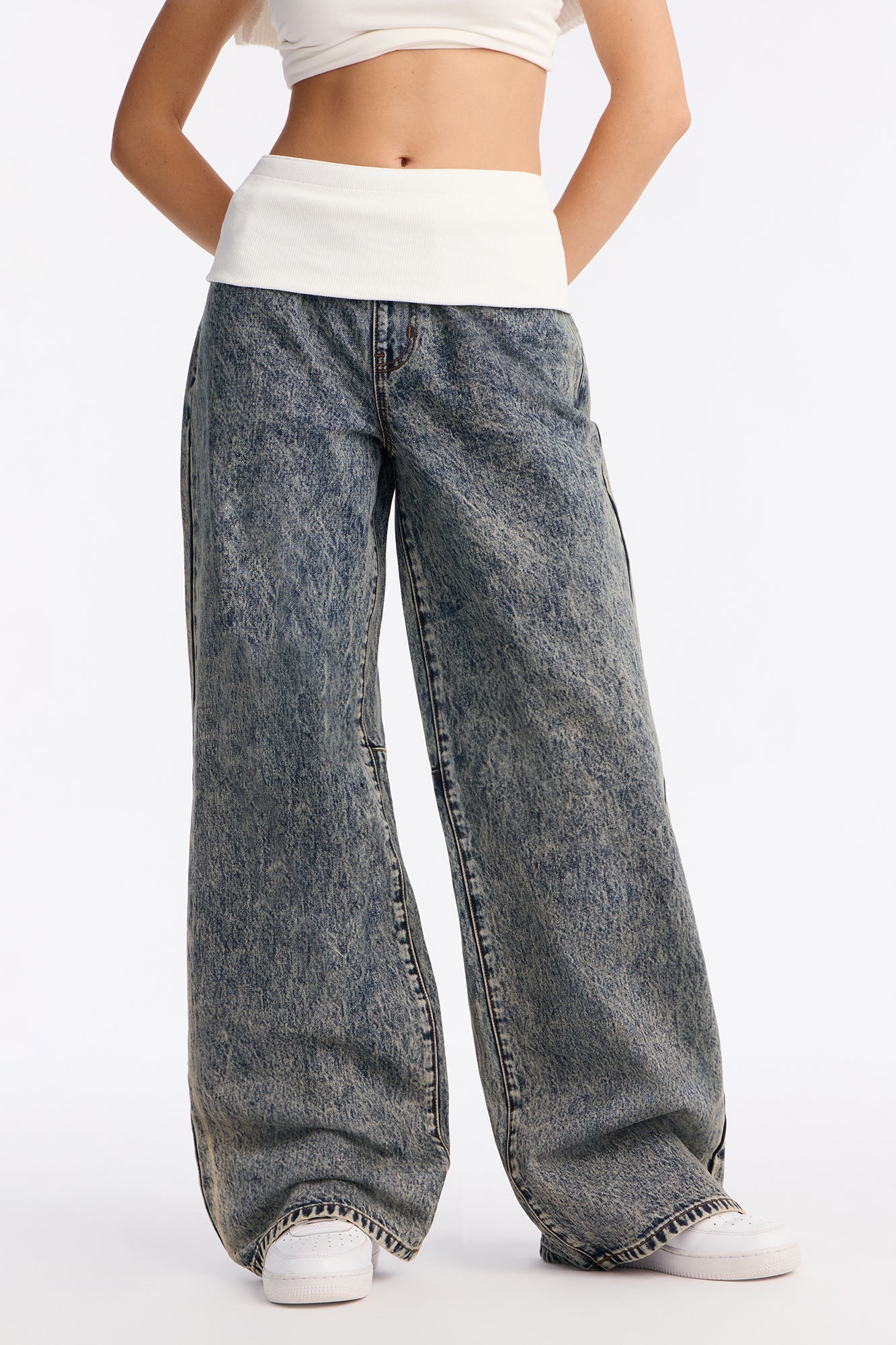 Fairmount Folderover Wide Leg Jeans - Vintage Wash