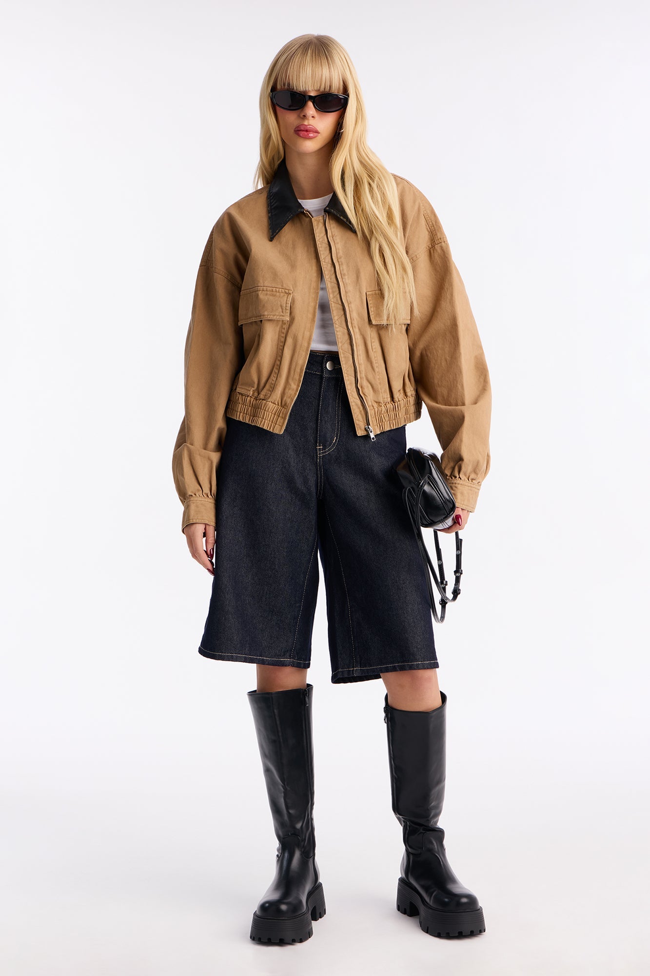 Rory Cropped Cargo Bomber Jacket - Khaki/combo