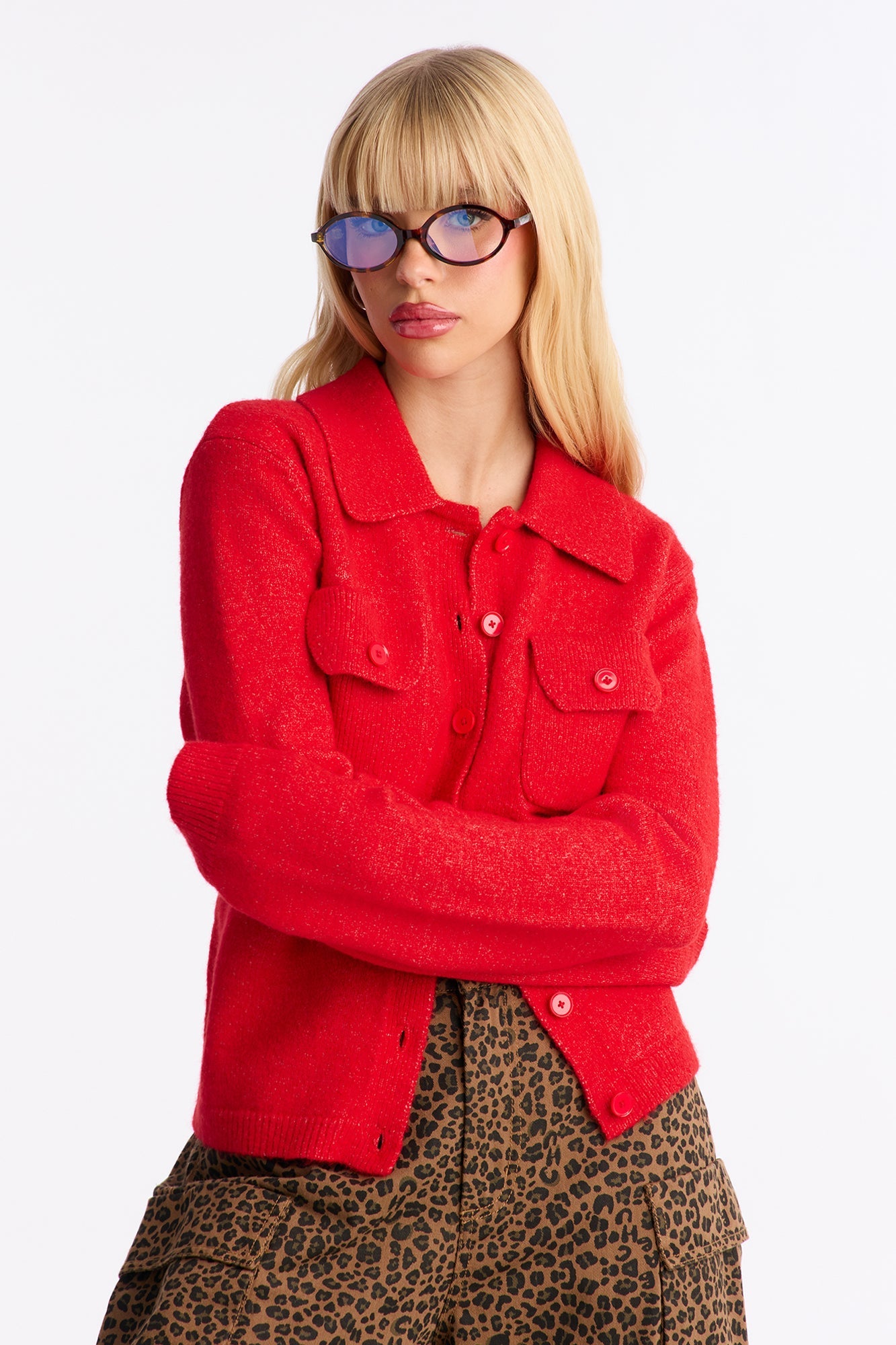 Chic And Confident Cardigan Sweater - Red