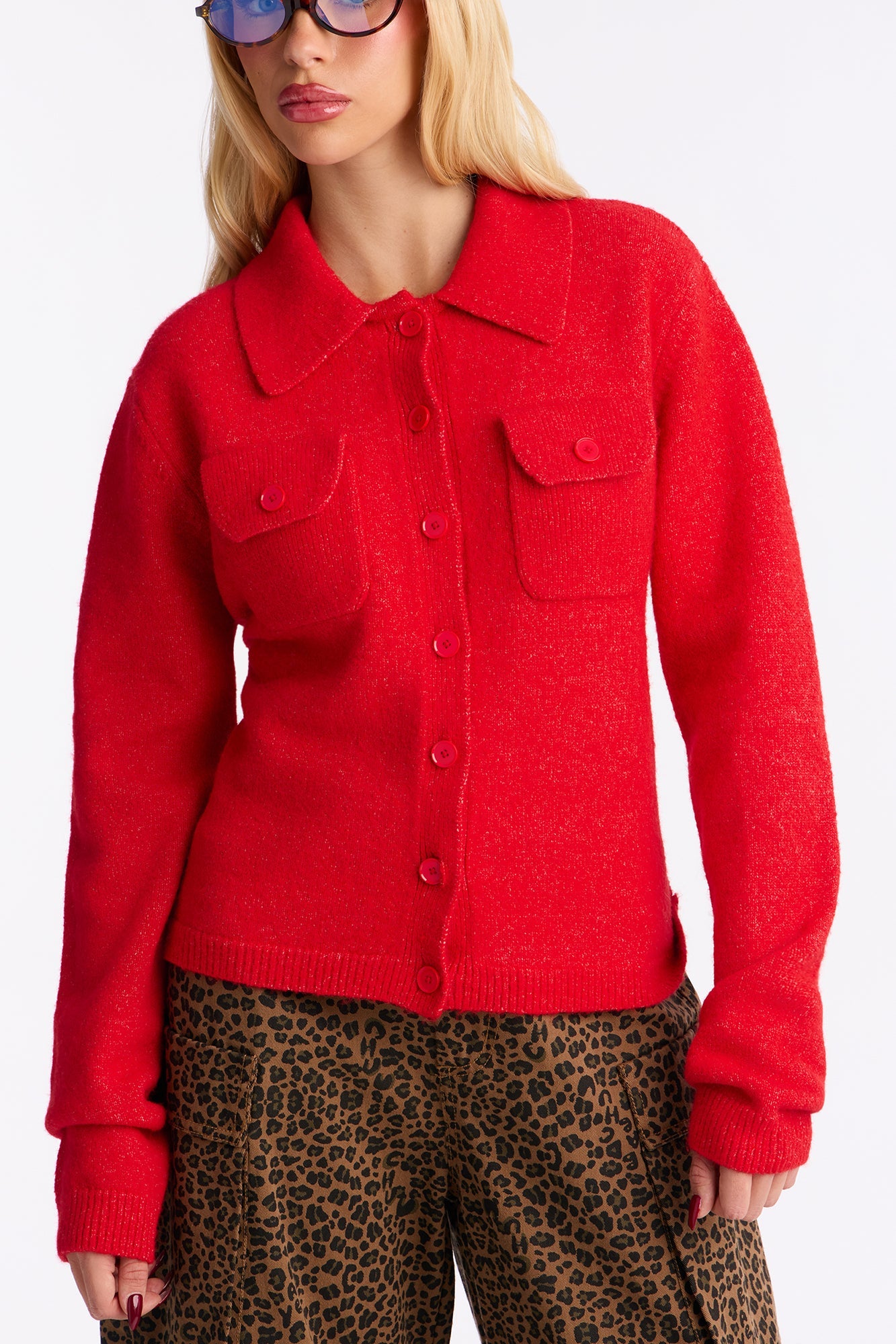 Chic And Confident Cardigan Sweater - Red