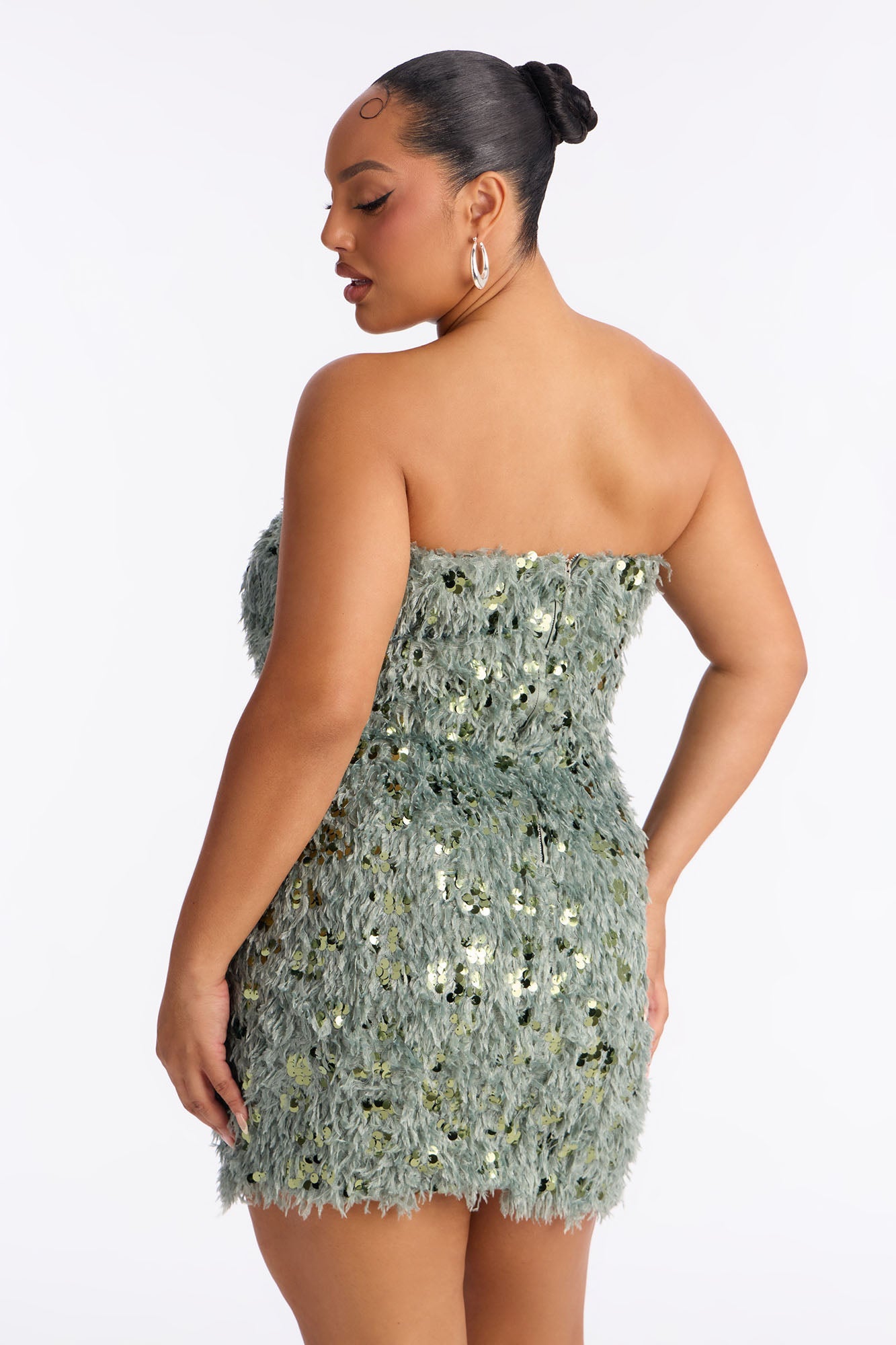 Main Character Energy Feather Mini Dress - Sage