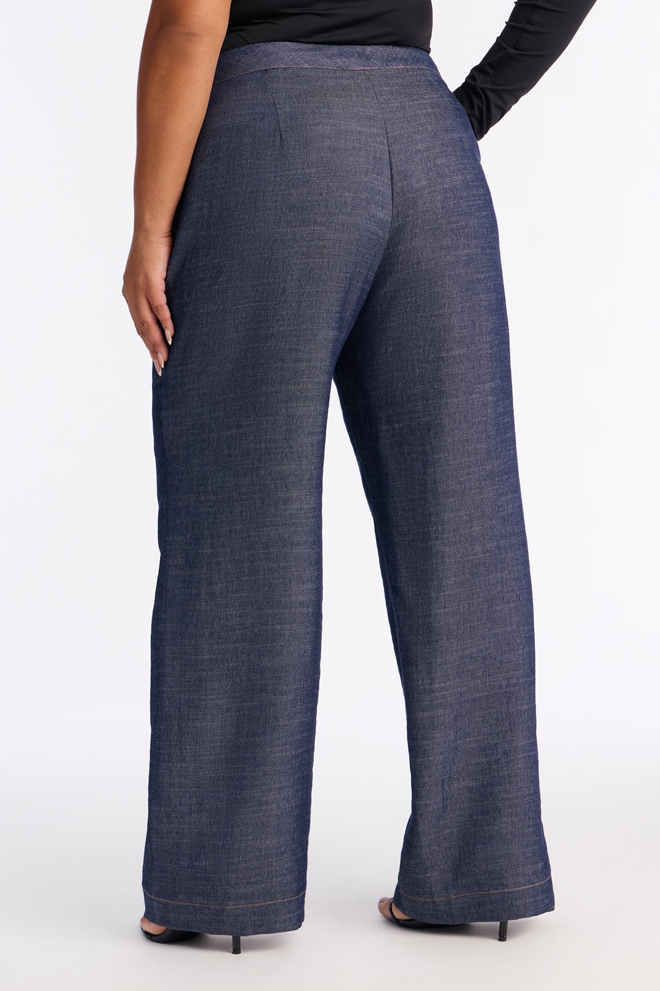 Mid Rise Hustle Wide Leg Chambray Pant 33″ - Dark Wash