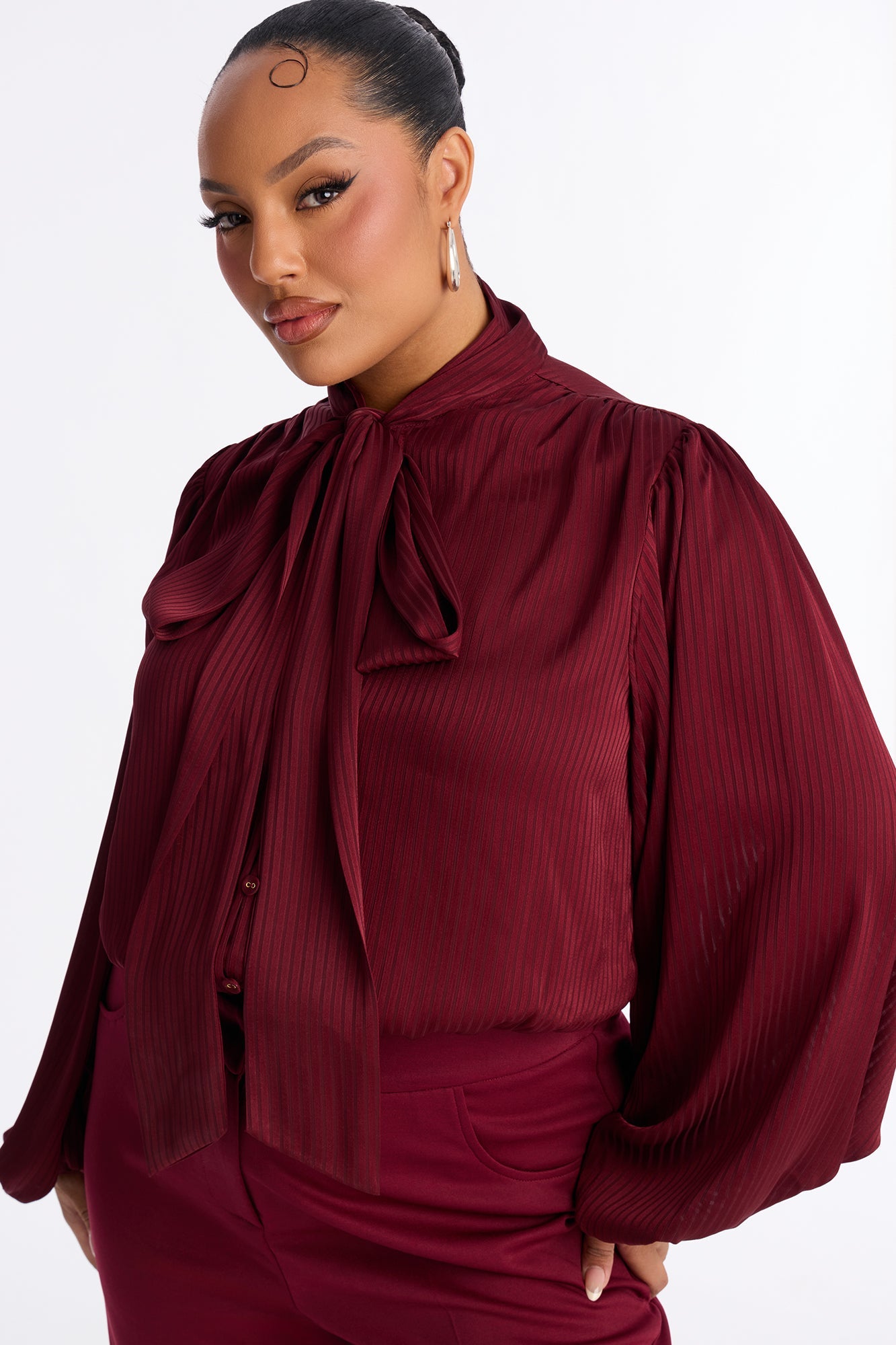 Power Play Long Sleeve Wide Leg Jumpsuit - Wine