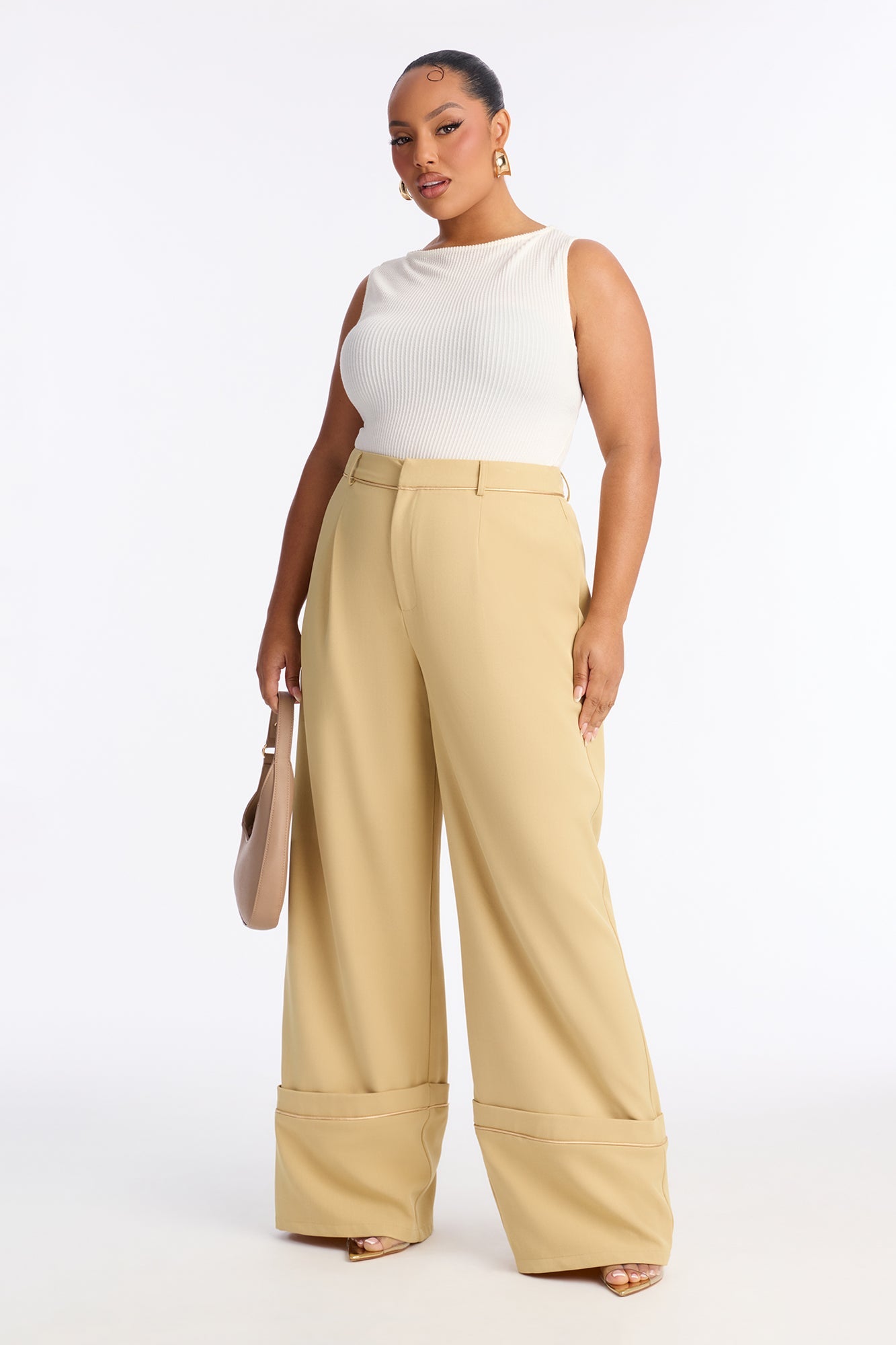 Molly Wide Leg Cuffed Trouser Pant 32″ - Mustard
