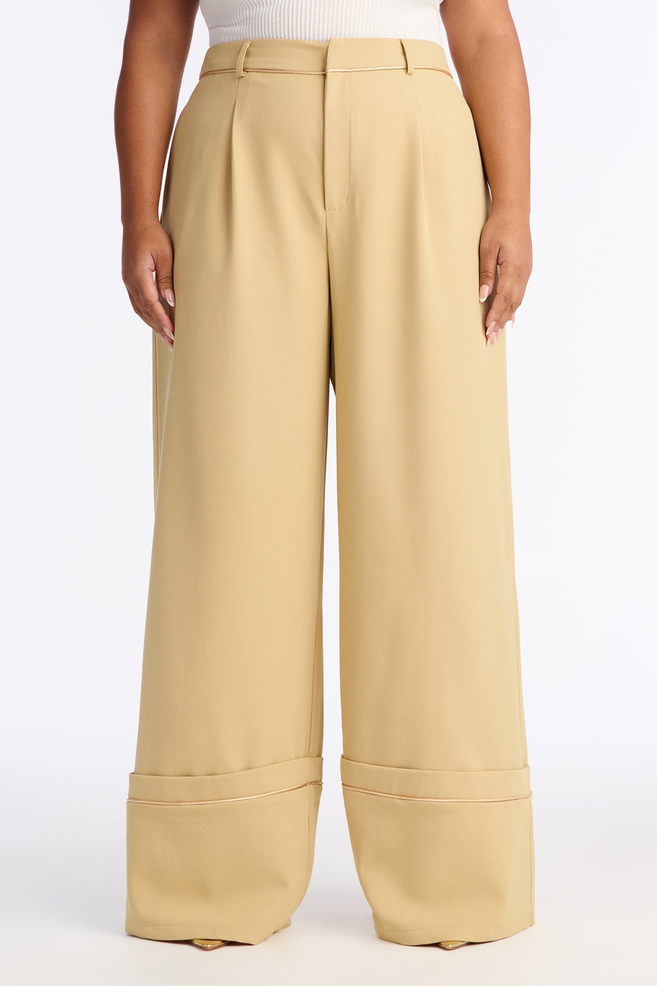 Molly Wide Leg Cuffed Trouser Pant 32″ - Mustard