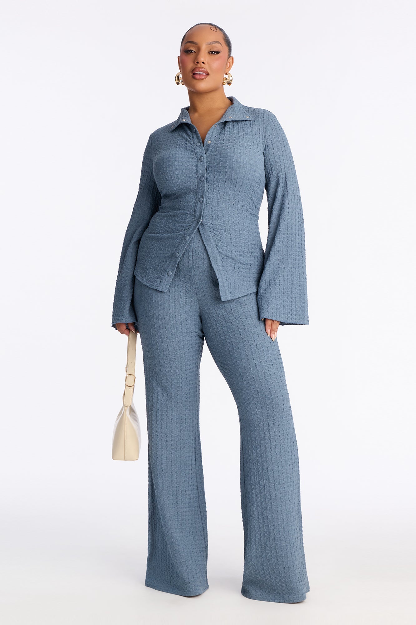 Tall Solene Textured Pant Set - Slate Blue