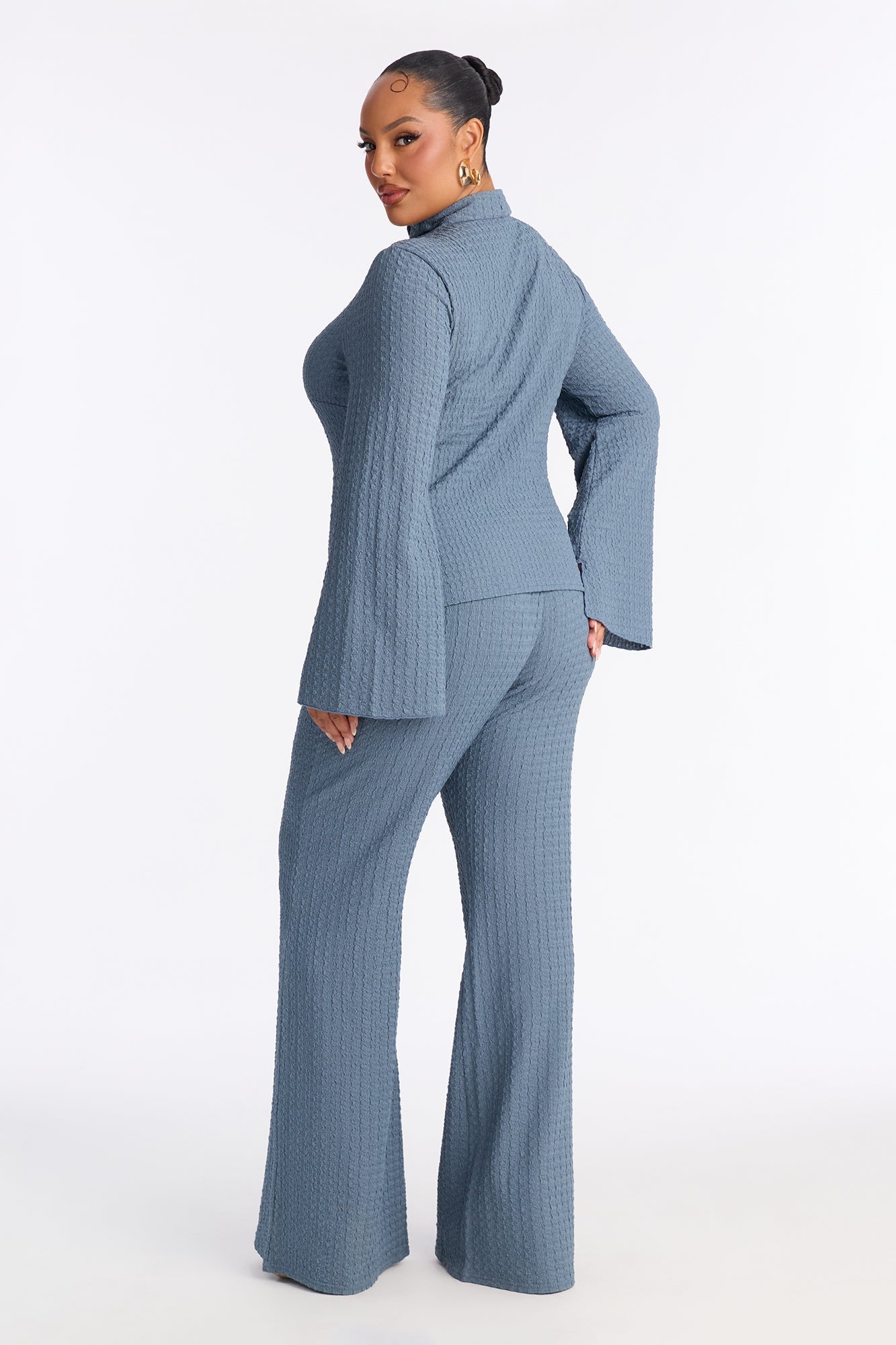 Tall Solene Textured Pant Set - Slate Blue