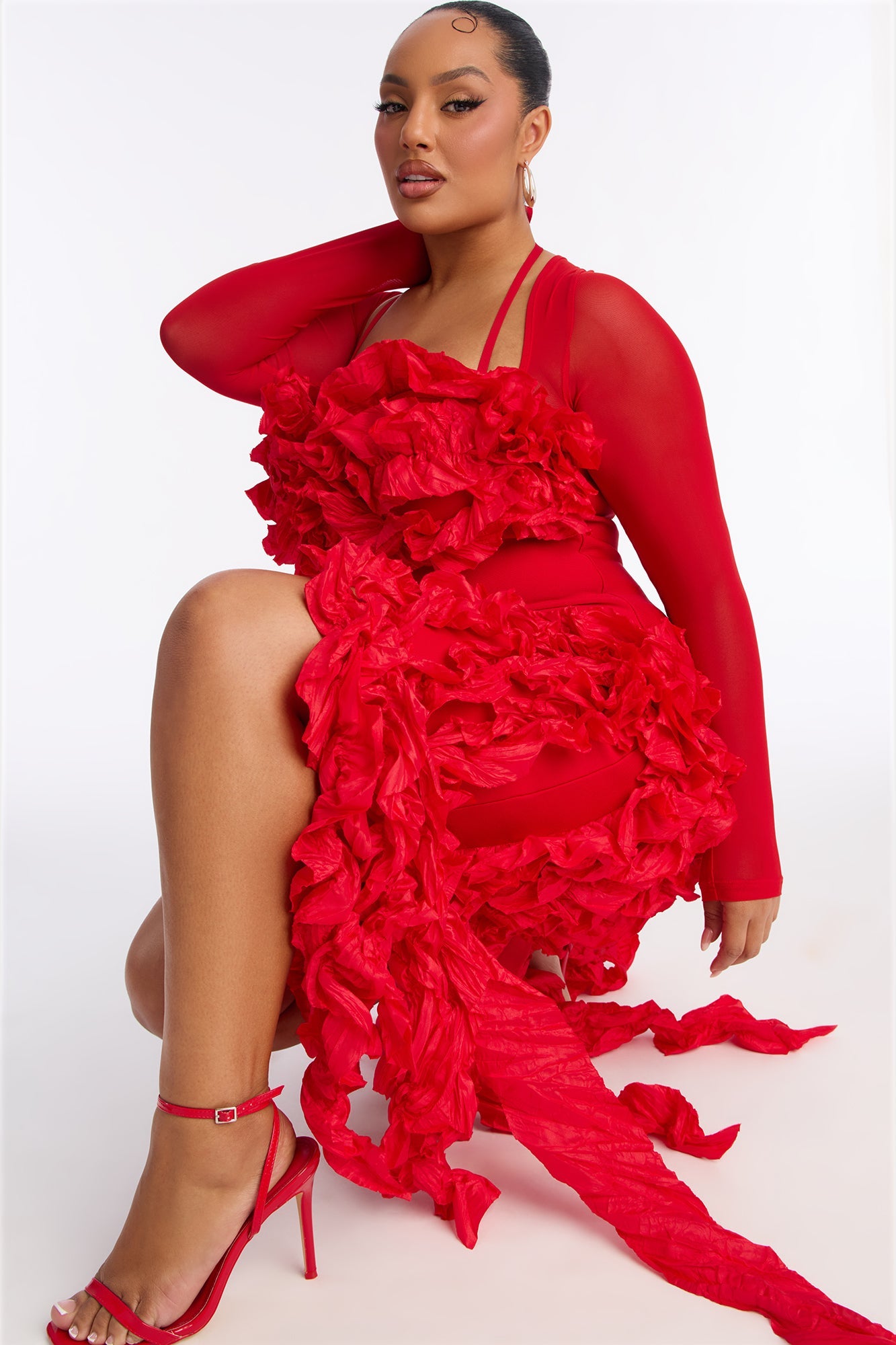 Leila Long Sleeve Bandage Mini Dress - Red