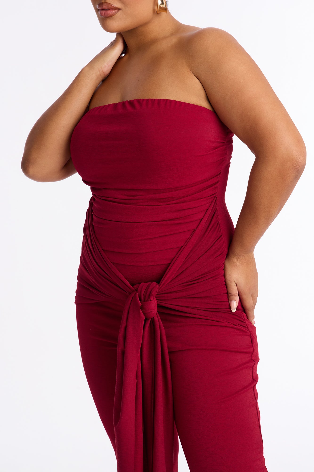 Emma Ruched Capri Jumpsuit - Burgundy
