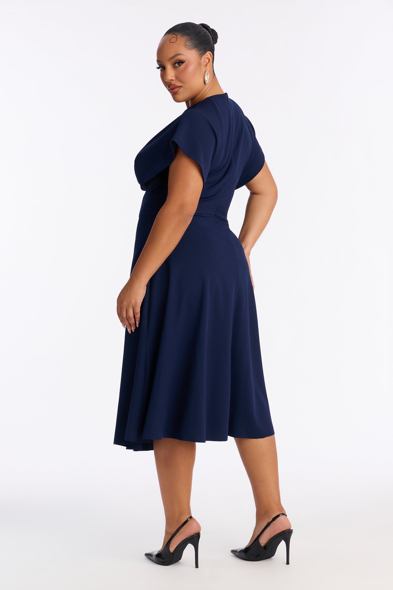 Emerie A Line Midi Dress - Navy