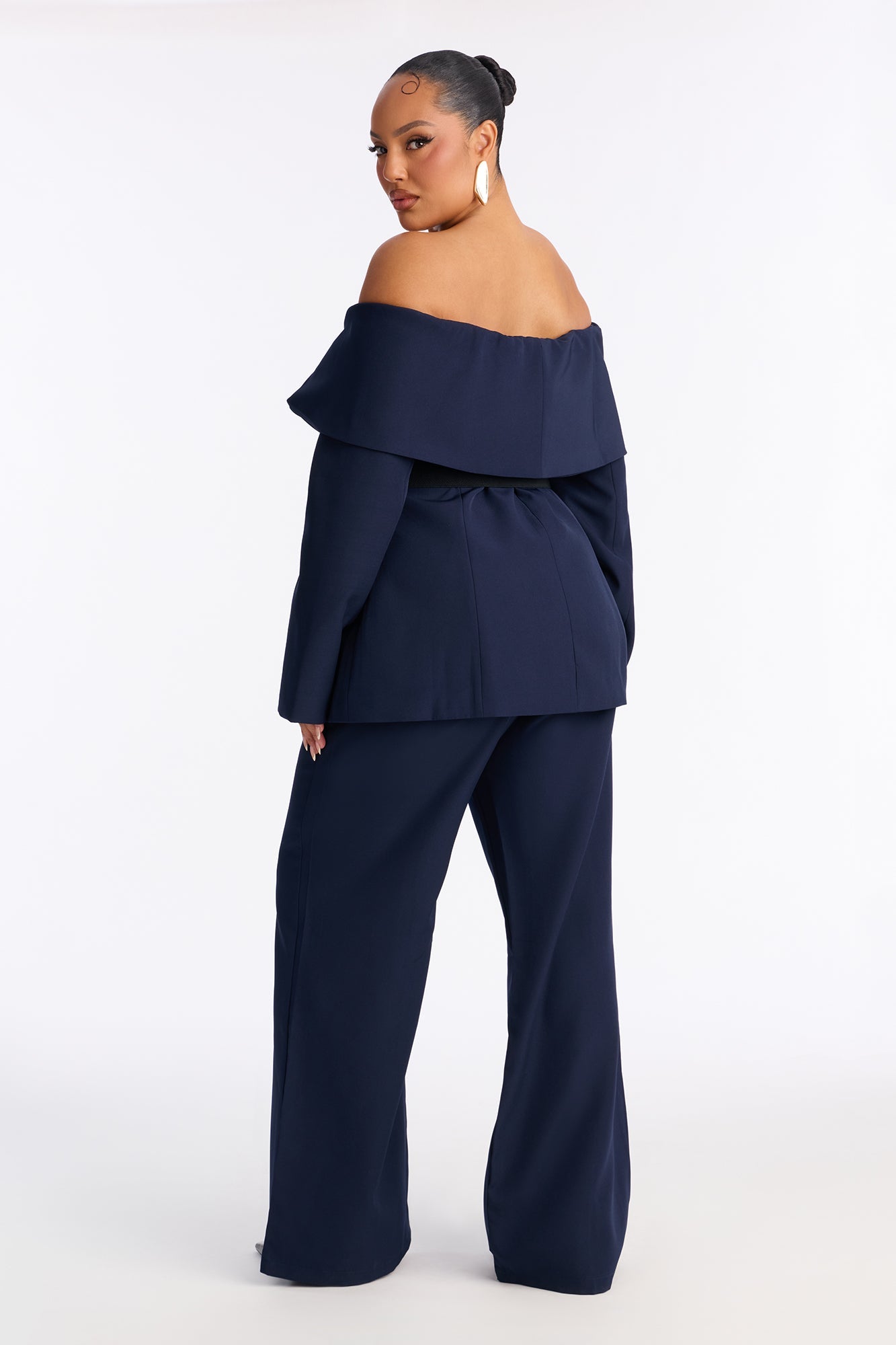 Bethany Off Shoulder Belted Pant Set - Navy