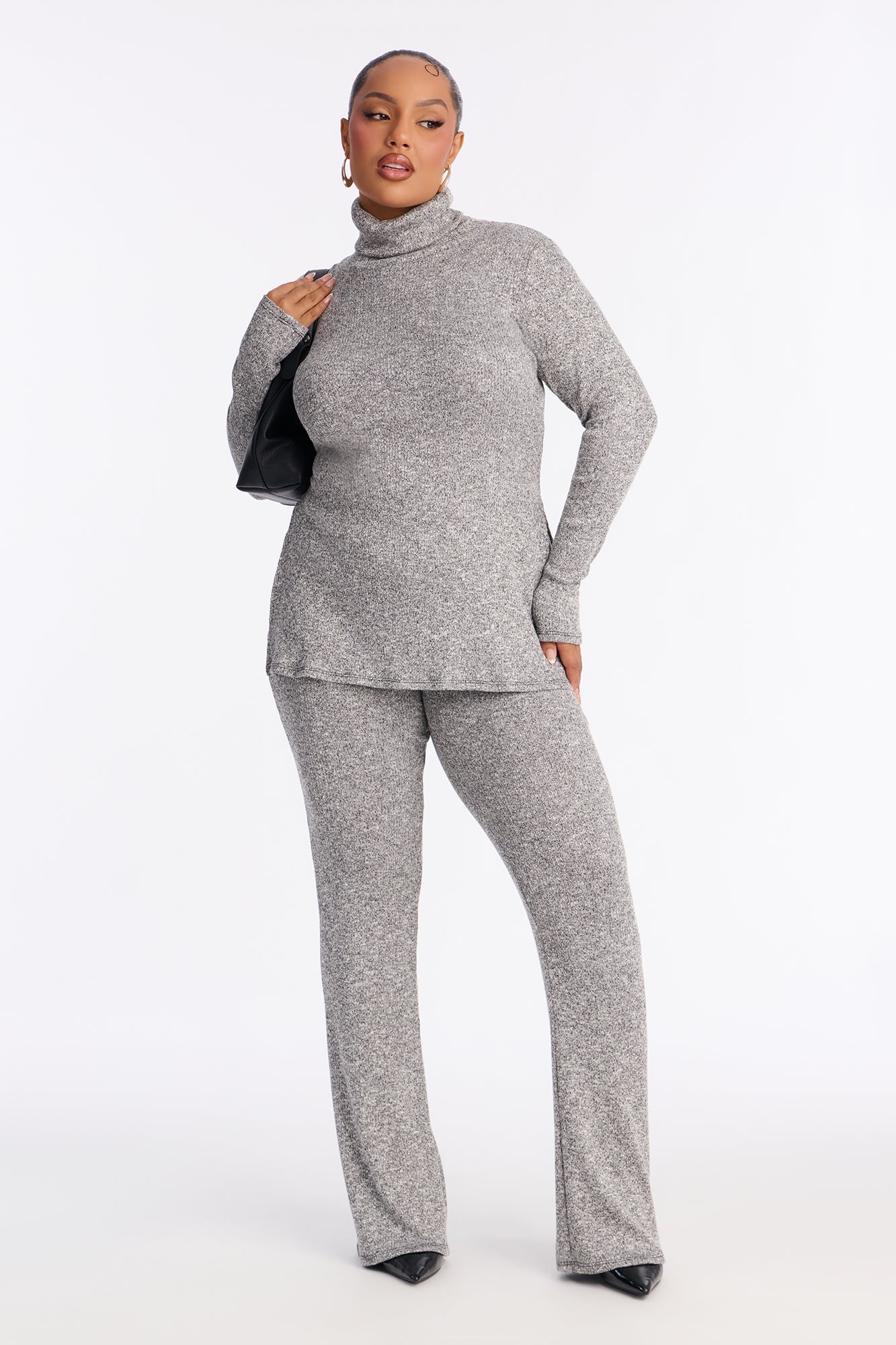 Maya Turtle Neck Flare Pant Set - Grey