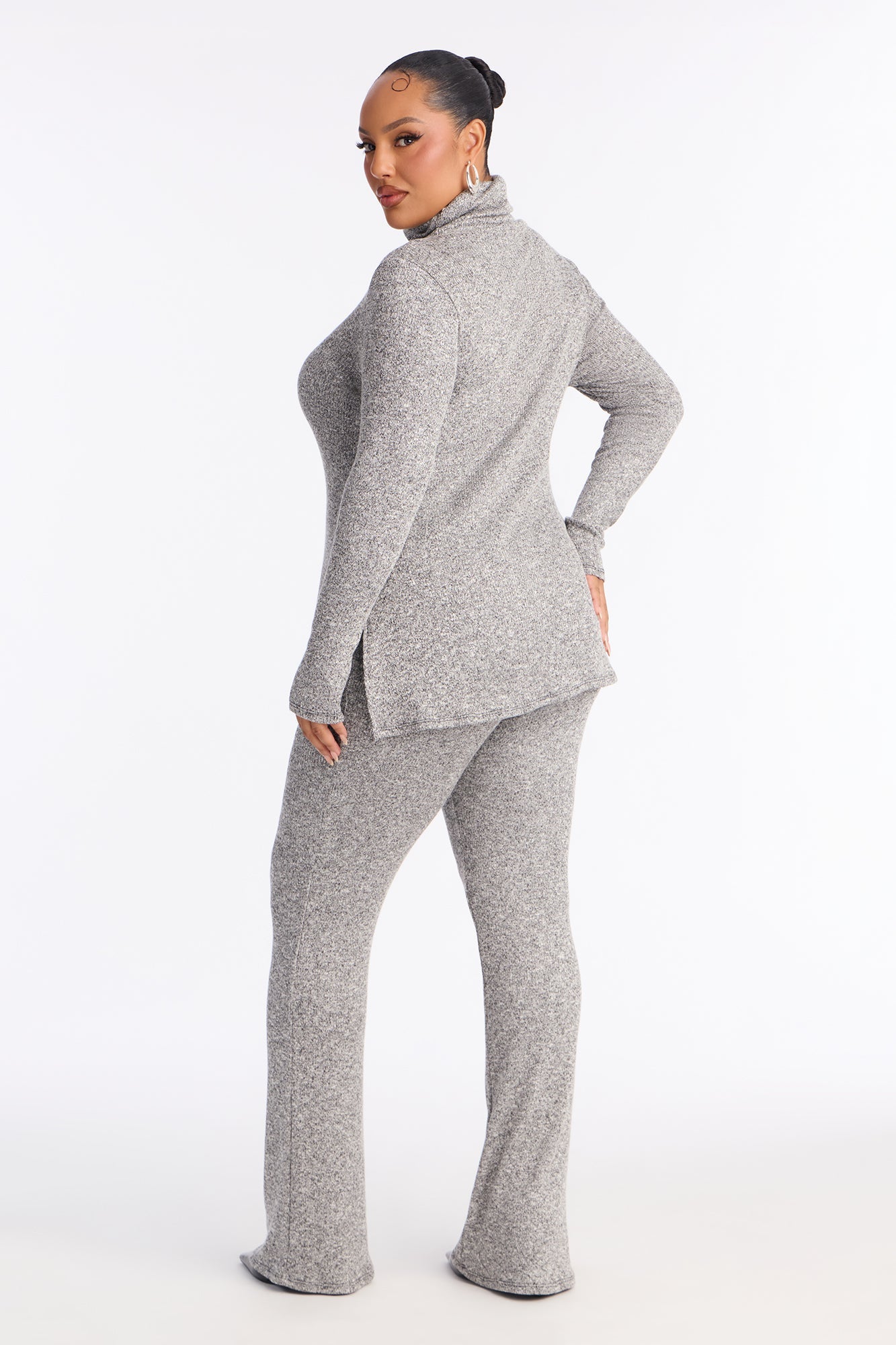 Maya Turtle Neck Flare Pant Set - Grey