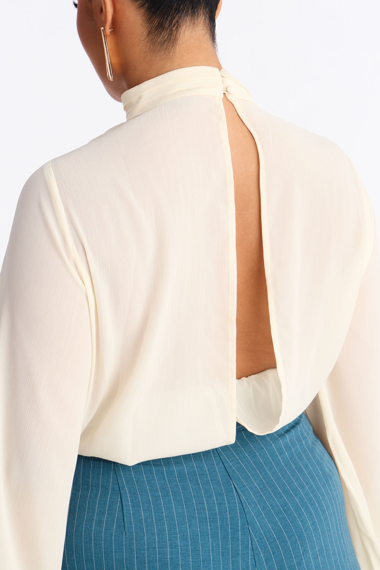 Gemma Pinstripe Cowl Wide Leg Jumpsuit - Blue/combo