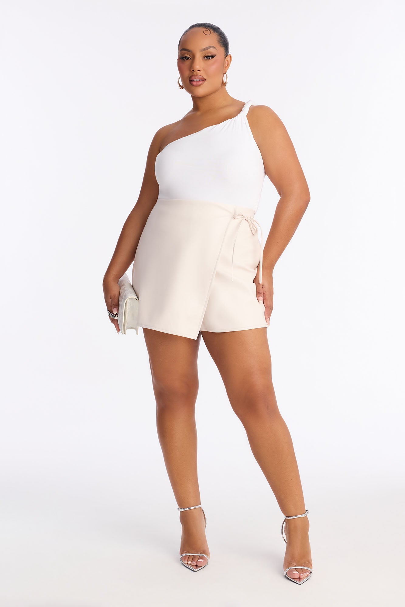 Autumn Vibes Faux Leather Wrap Skort - Stone