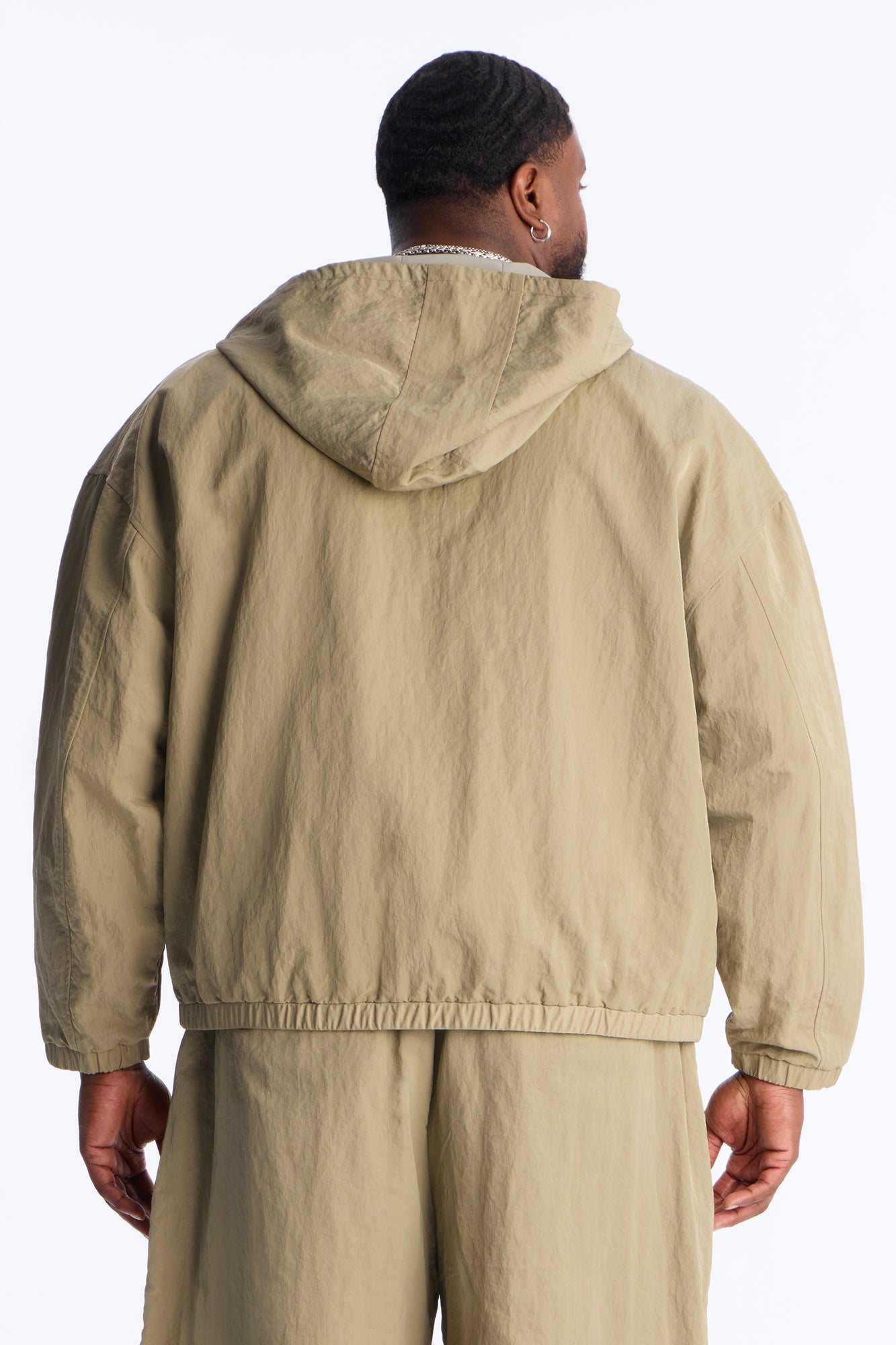 Cropped Hooded Tech Jacket - Khaki