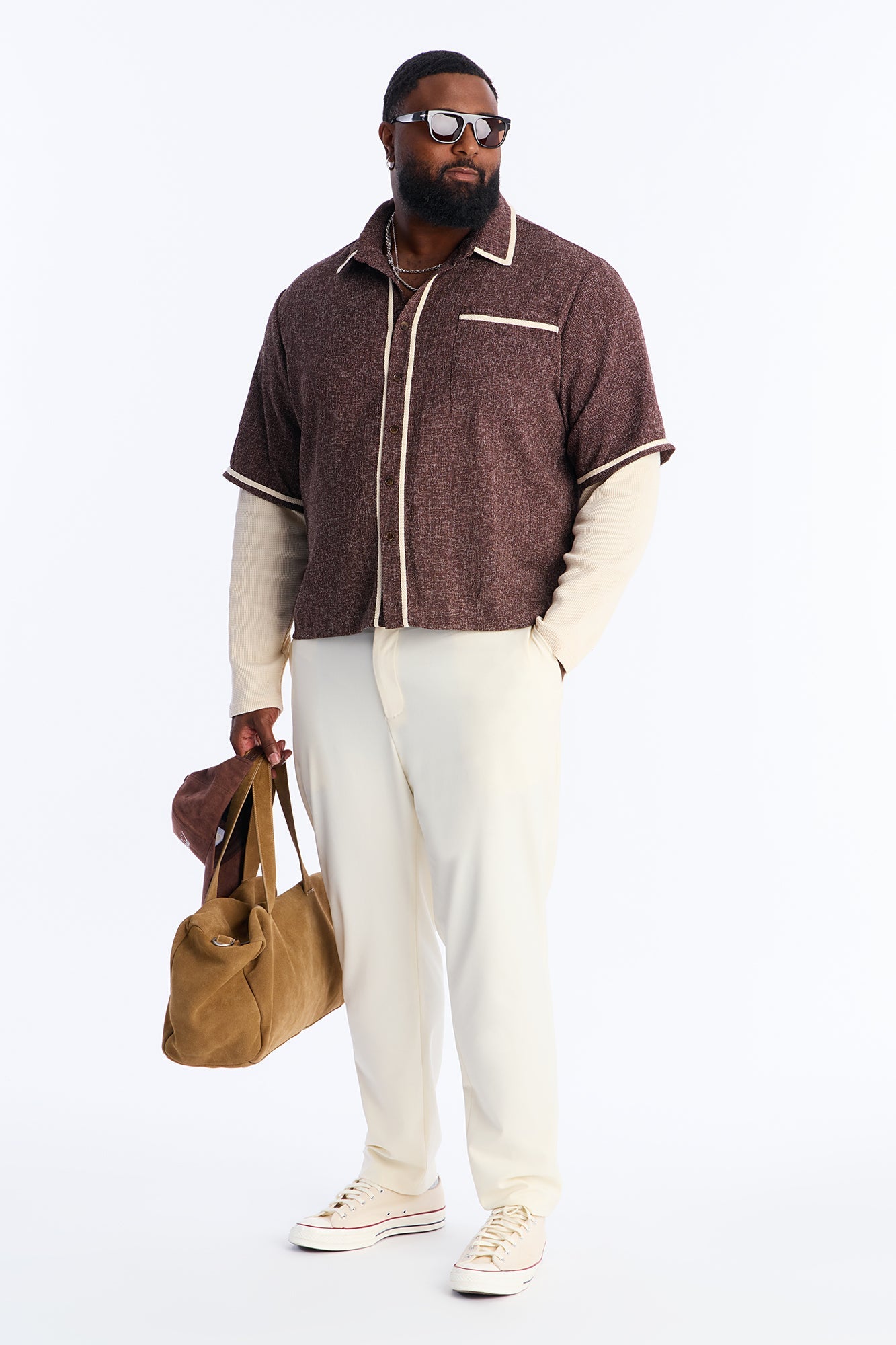 Twofer Button Up Shirt - Brown