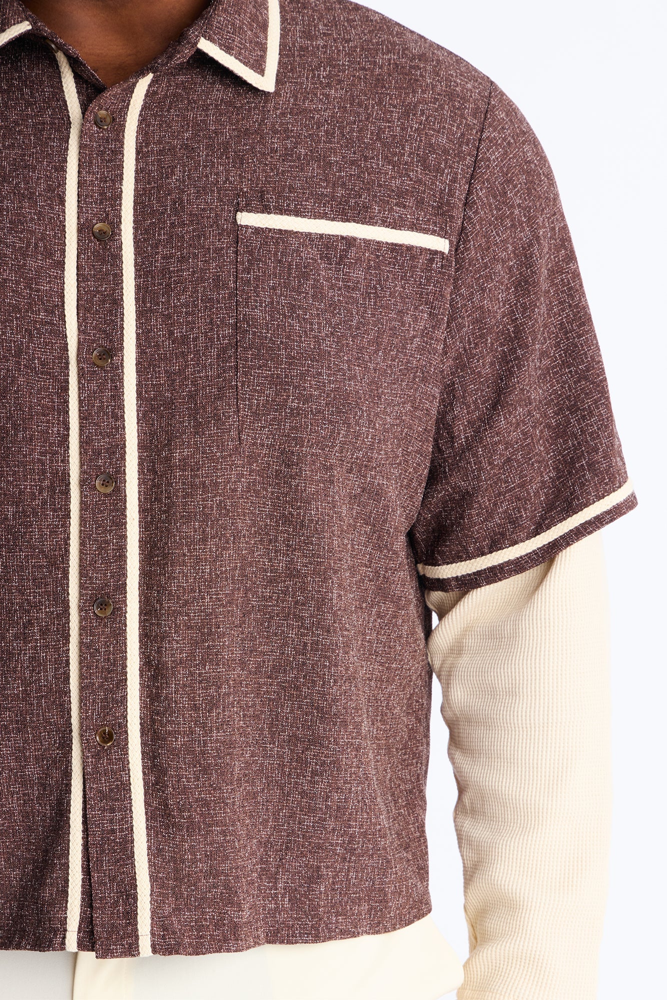 Twofer Button Up Shirt - Brown