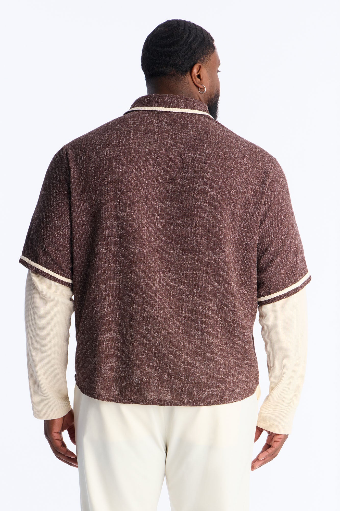 Twofer Button Up Shirt - Brown