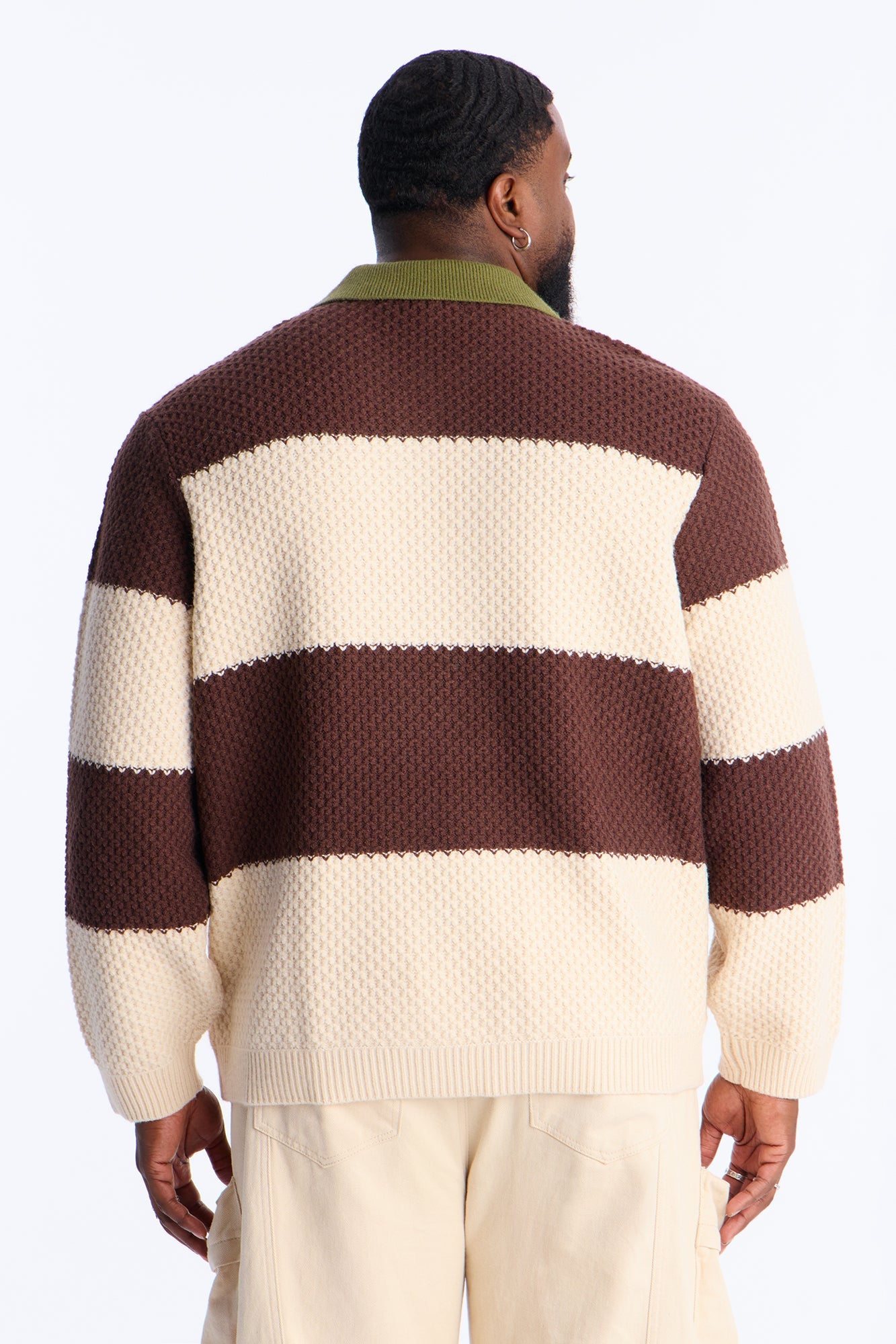 Chunky Striped Polo Sweater - Brown