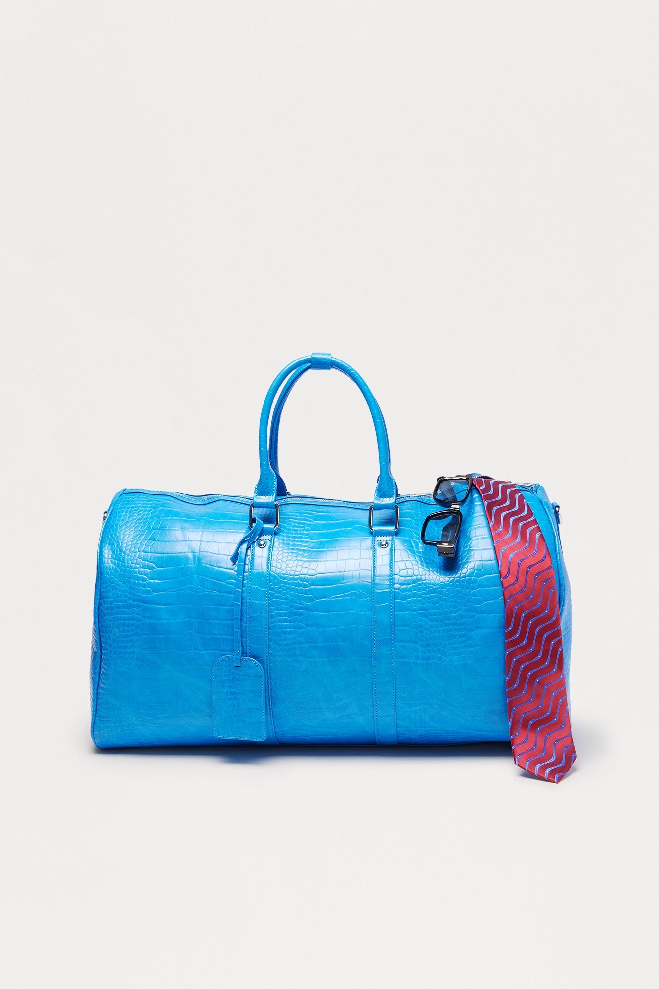 Full Size Croc Embossed Faux Leather Duffle Bag - Blue