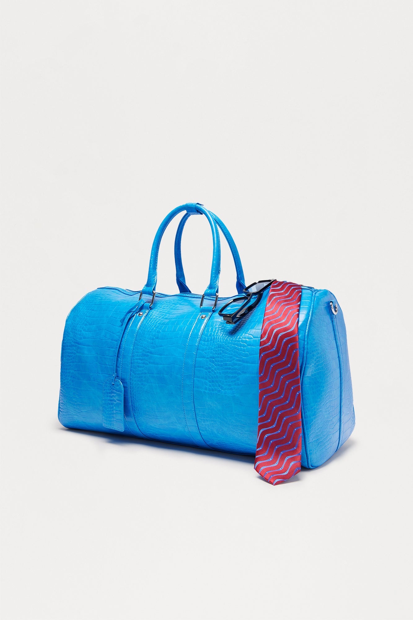 Full Size Croc Embossed Faux Leather Duffle Bag - Blue