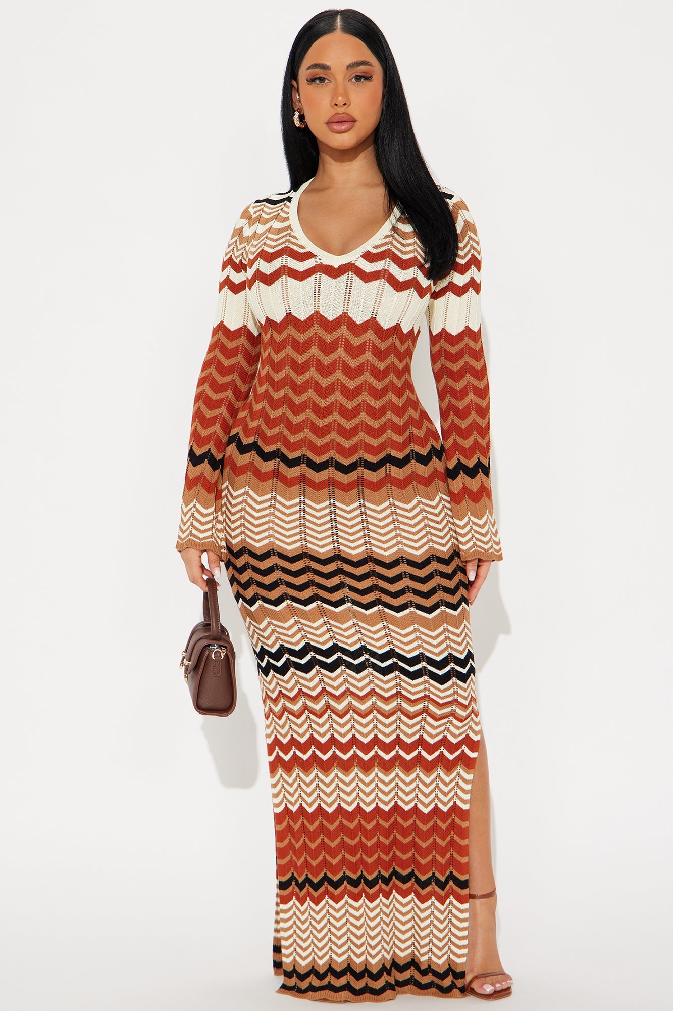 Nina Sweater Maxi Dress - Brown/combo