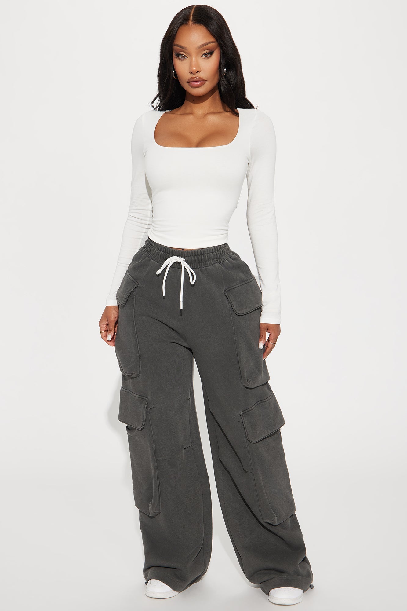 Kayla Cargo Sweatpants - Charcoal