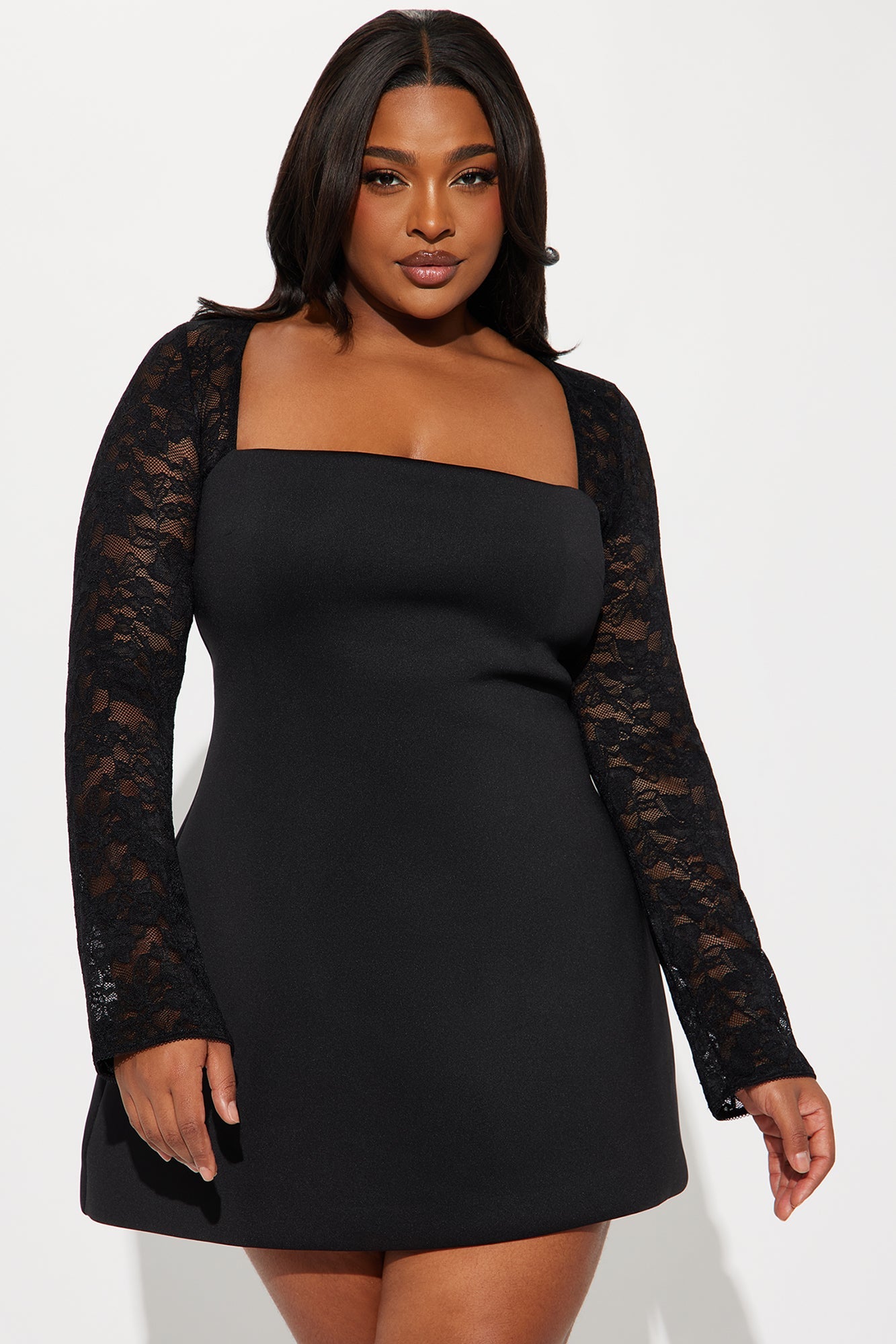 Delia Lace Long Sleeve Mini Dress - Black