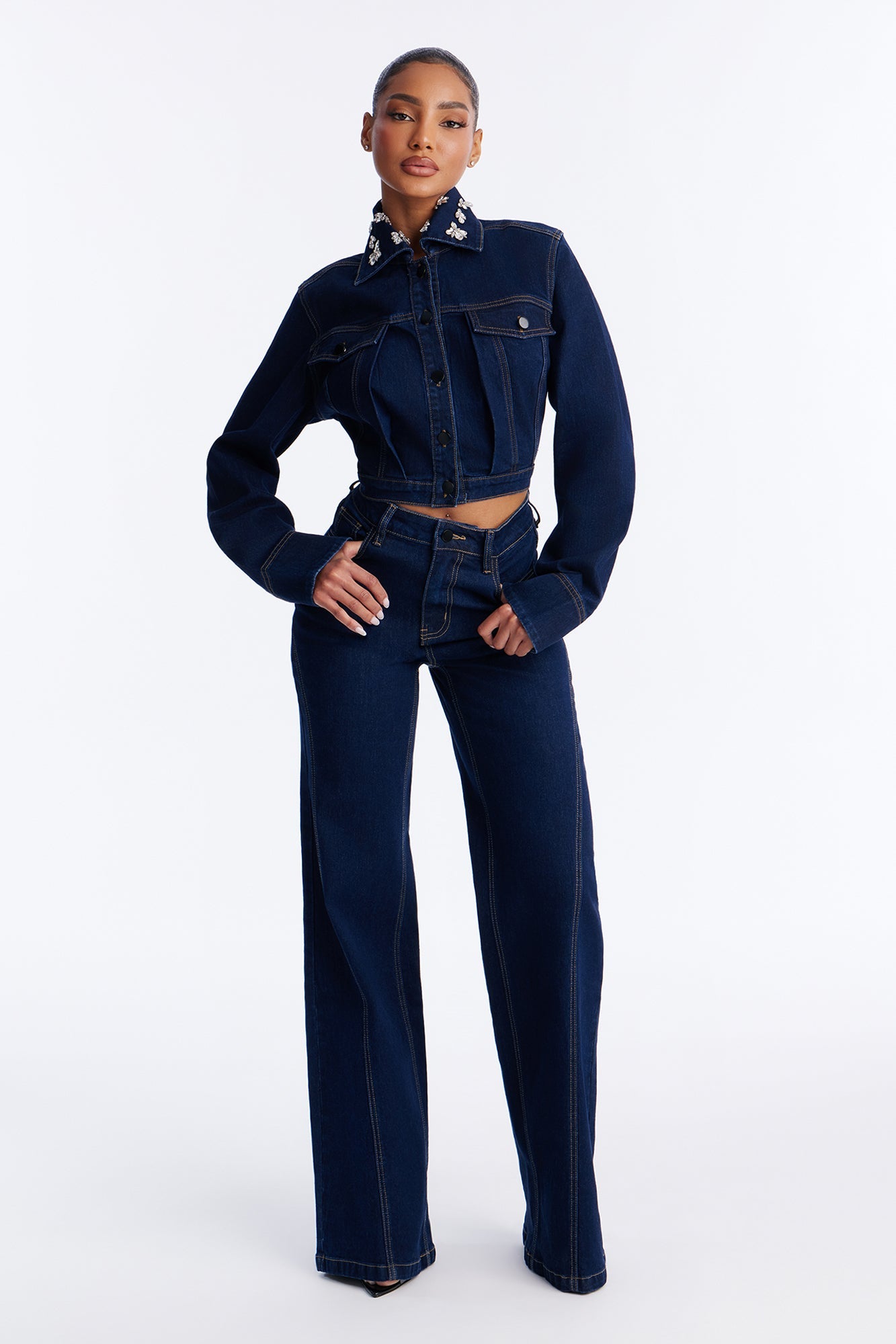 Fame And Fortune Wide Leg Jeans - Dark Wash