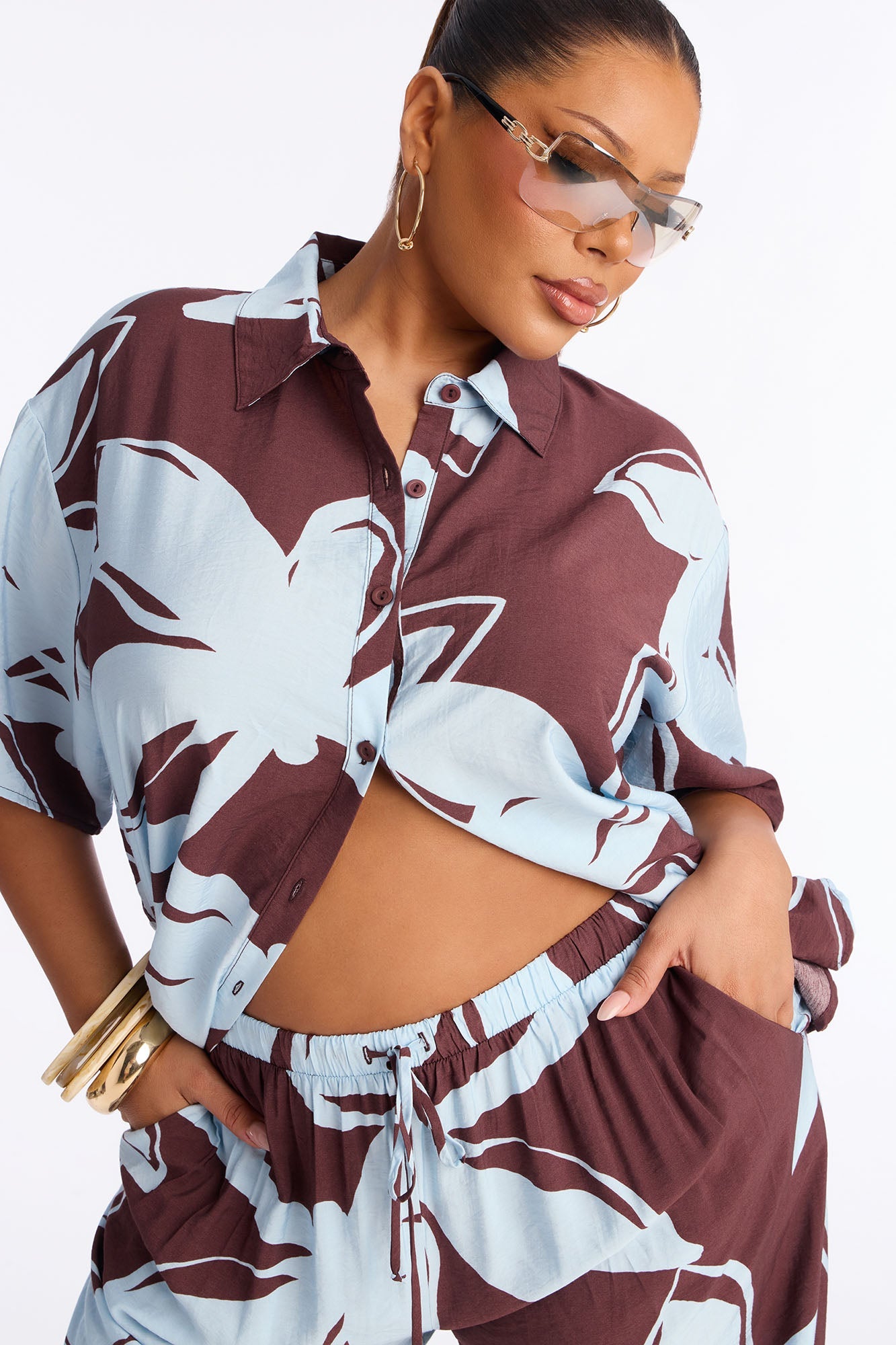 Ready For Vacay Wide Leg Pant Set - Brown