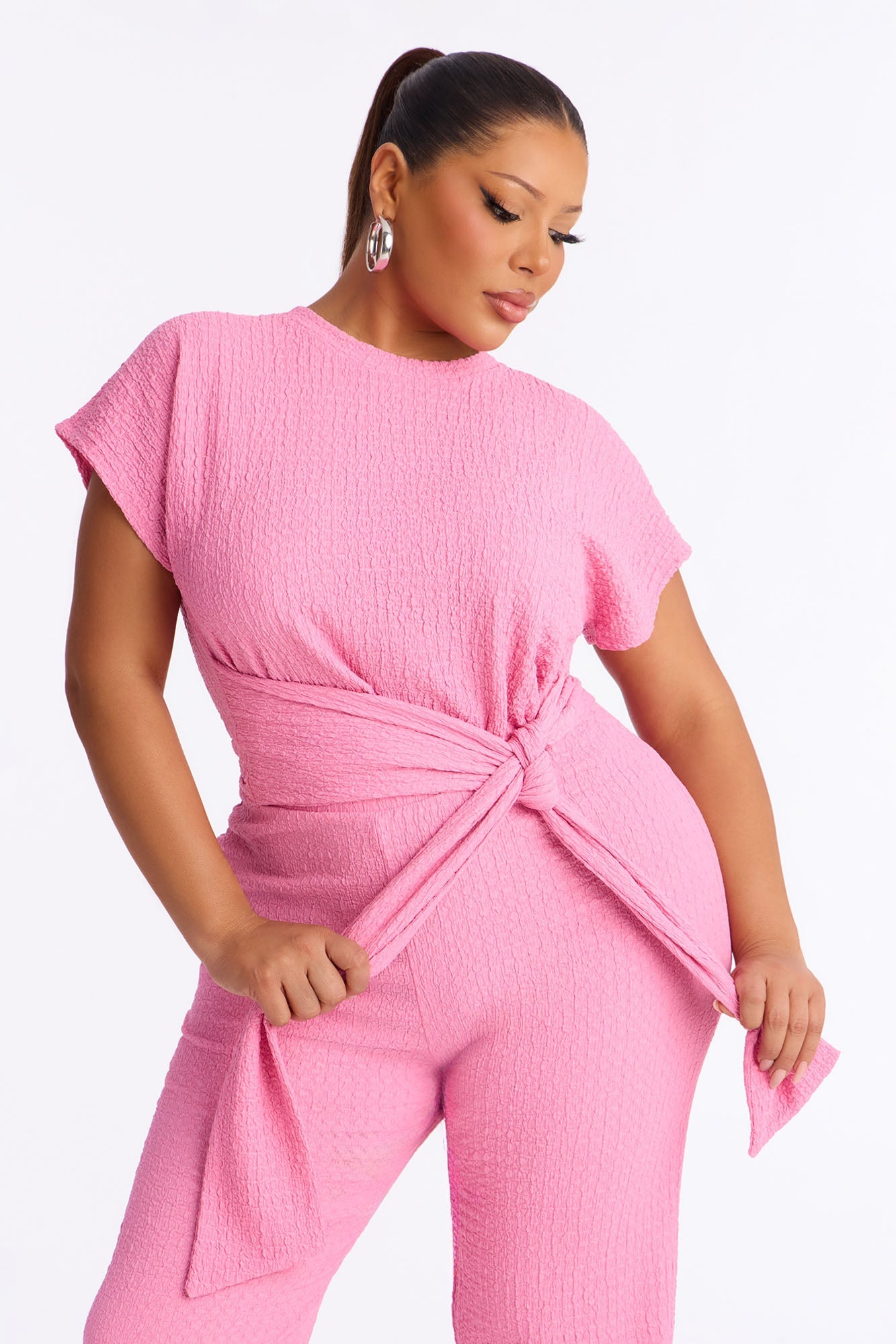 Clementine Textured Pant Set - Pink