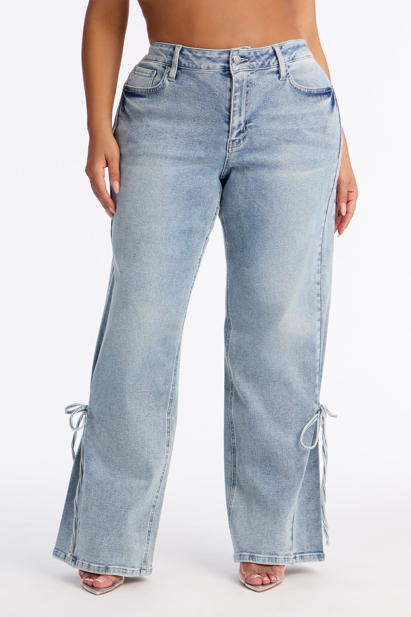 Not Tied Down Wide Leg Denim Jeans - Light Wash