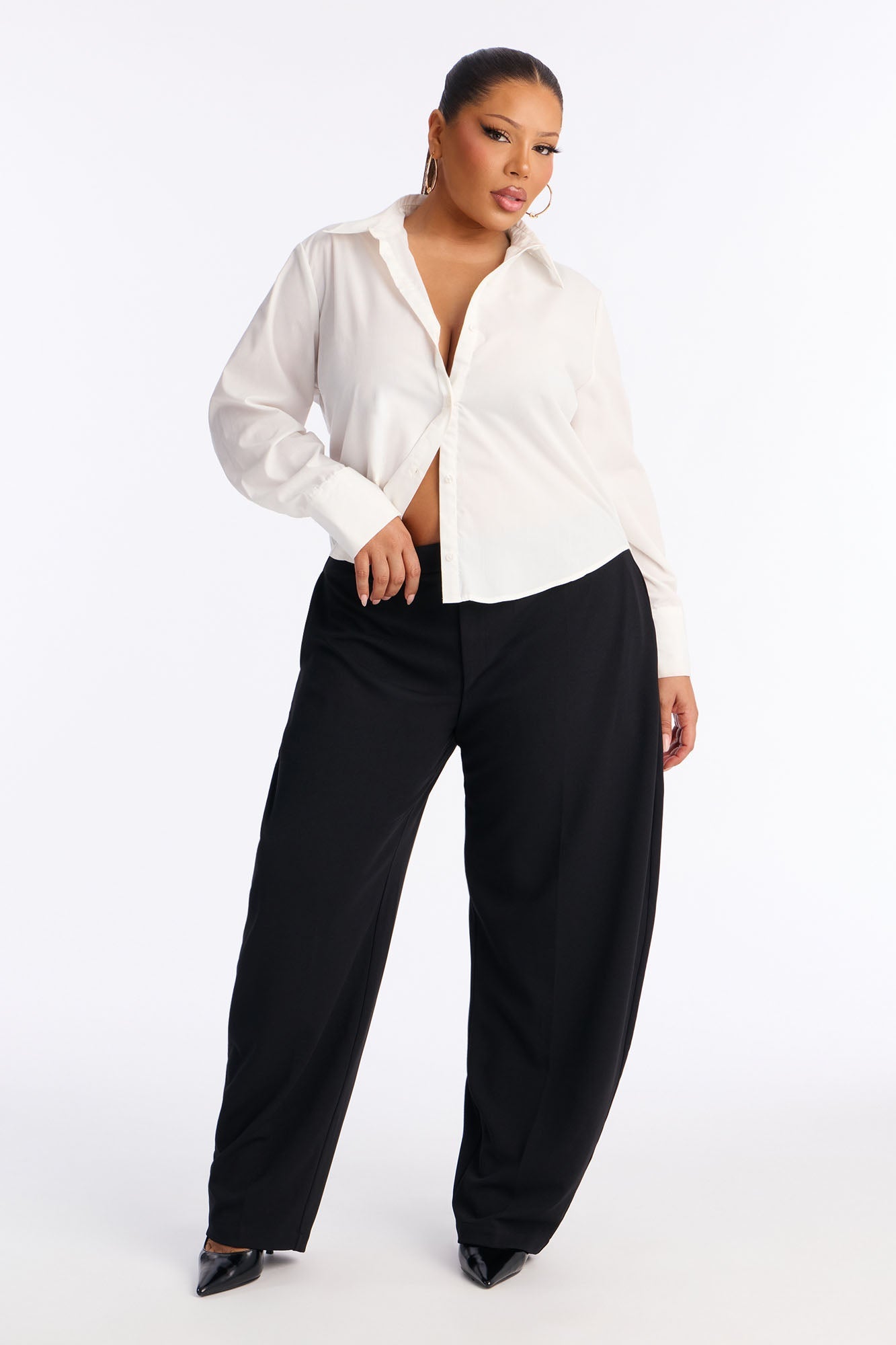 Always On Time Crepe Knit Barrel Leg Trousers - Black
