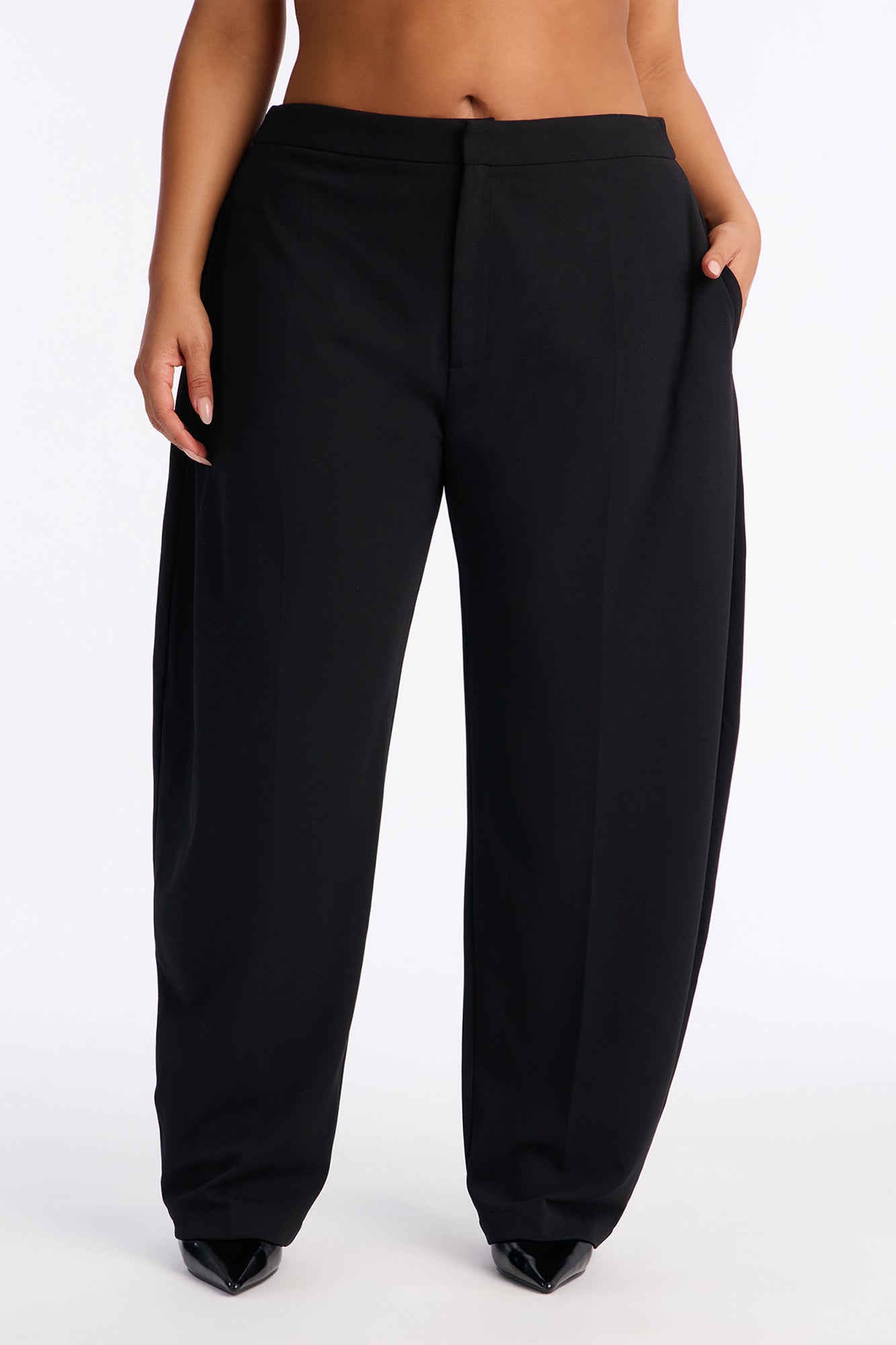 Always On Time Crepe Knit Barrel Leg Trousers - Black