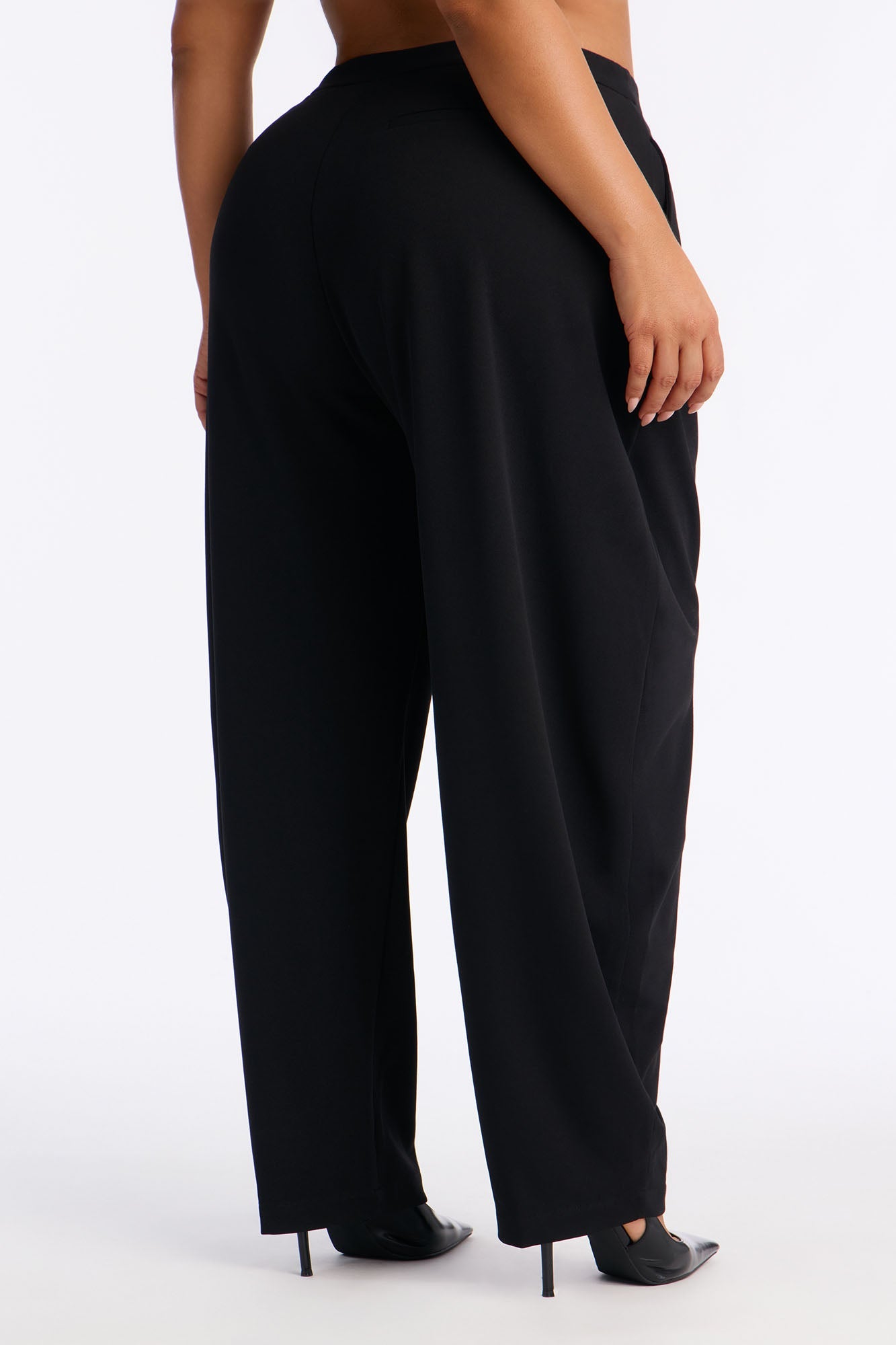Always On Time Crepe Knit Barrel Leg Trousers - Black