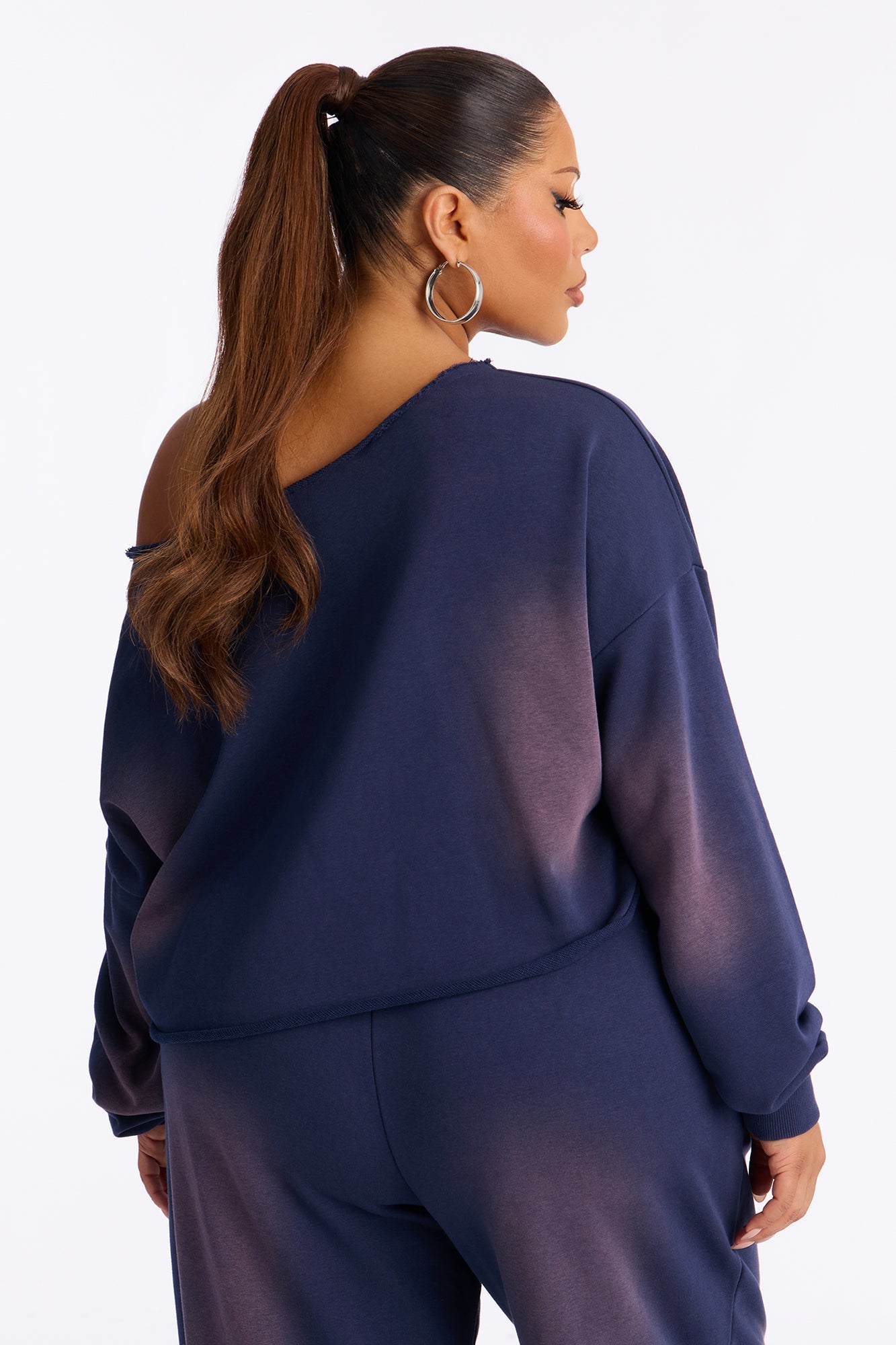 Effortless Fade Washed Off Shoulder Sweatshirt - Navy