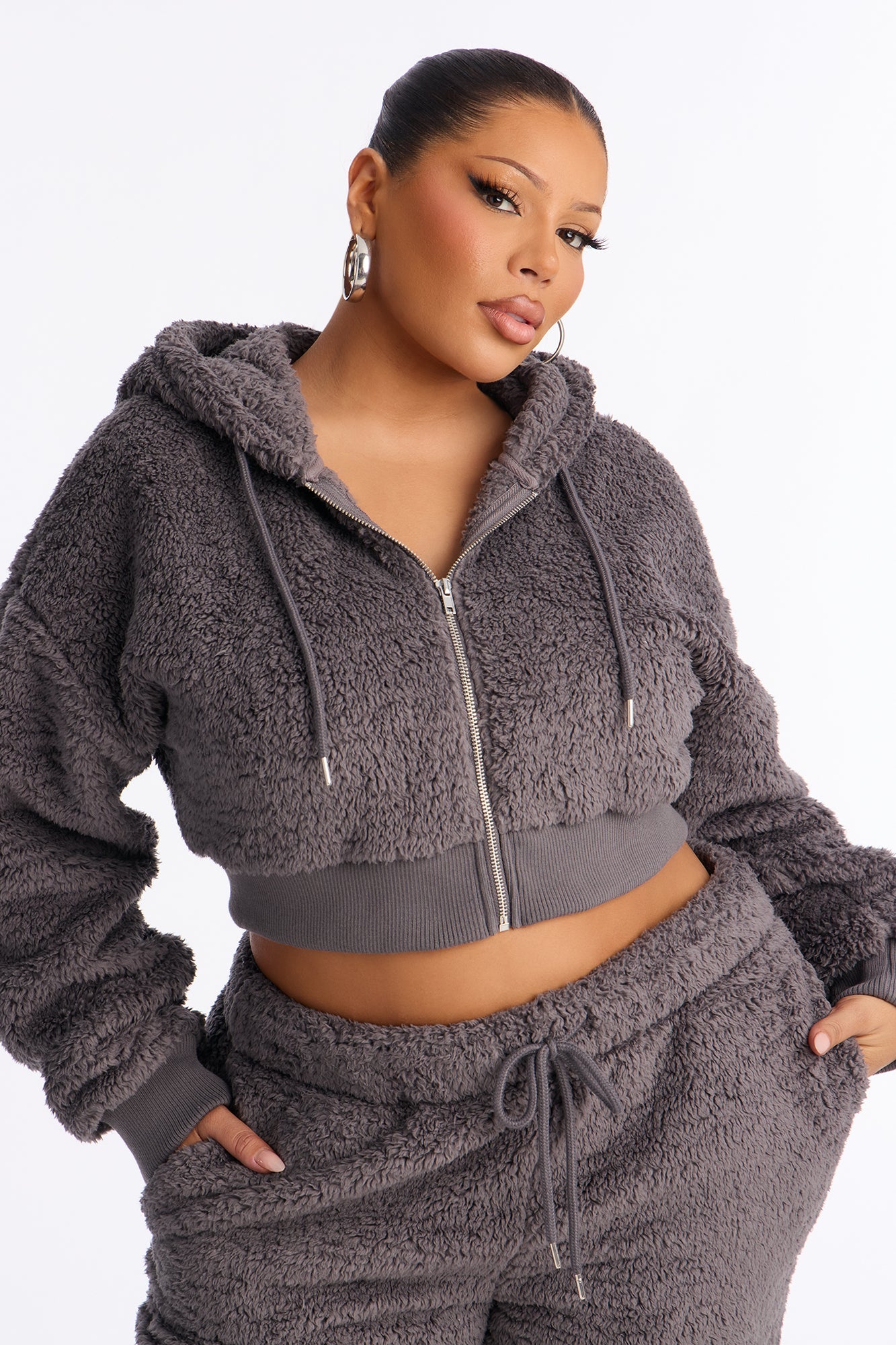 Sarah Sherpa Zip Up Sweatshirt - Grey