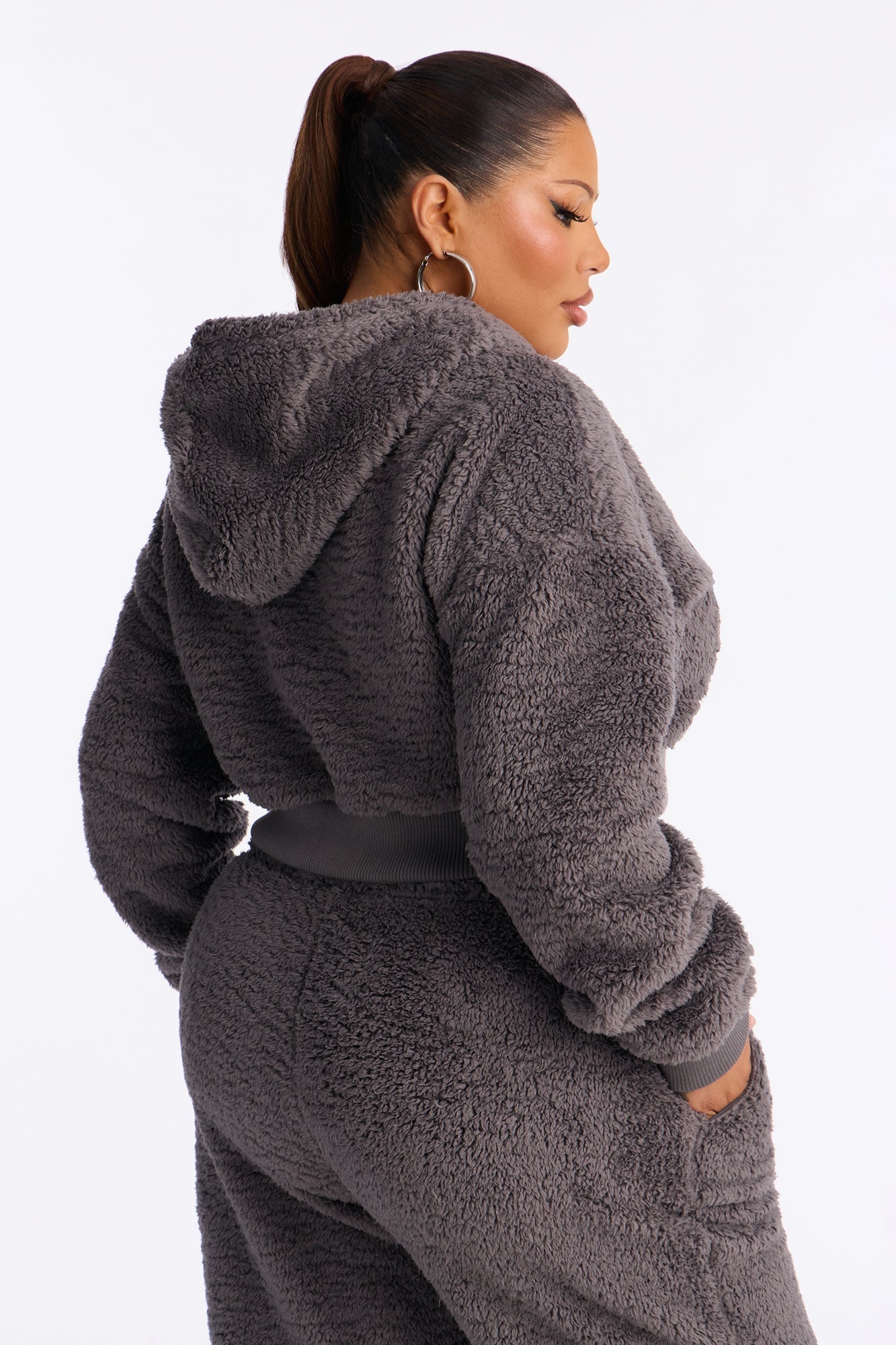 Sarah Sherpa Zip Up Sweatshirt - Grey