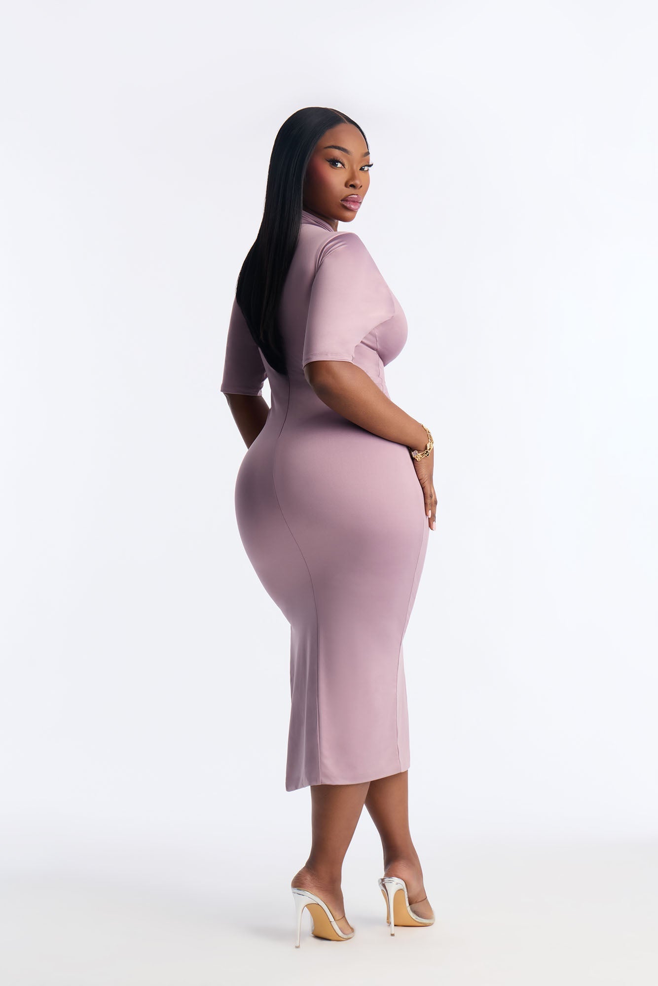 Contour Double Lined Turtle Neck Midi Dress - Lavender