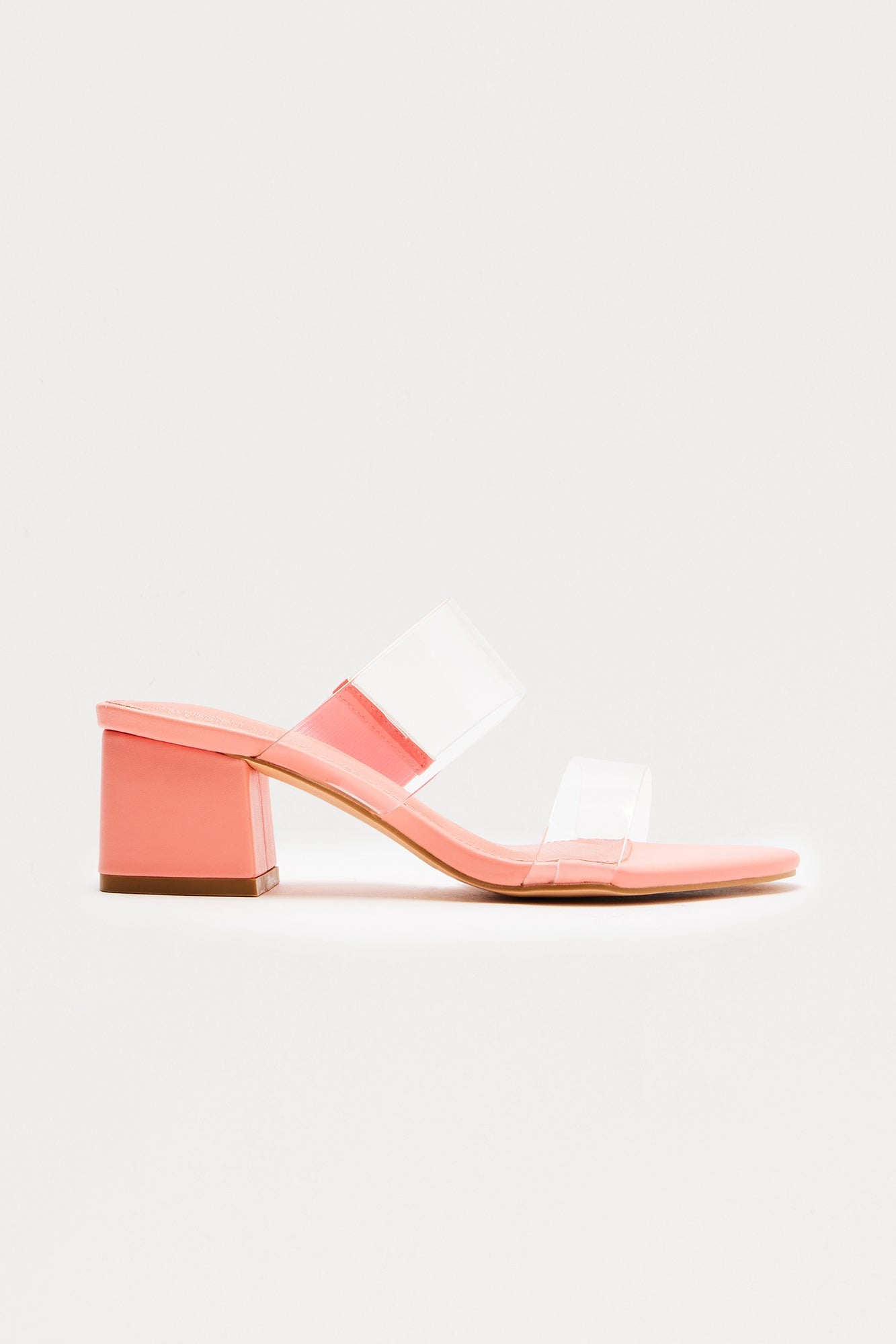 Kimberly Clear Double Strap Heels - Coral
