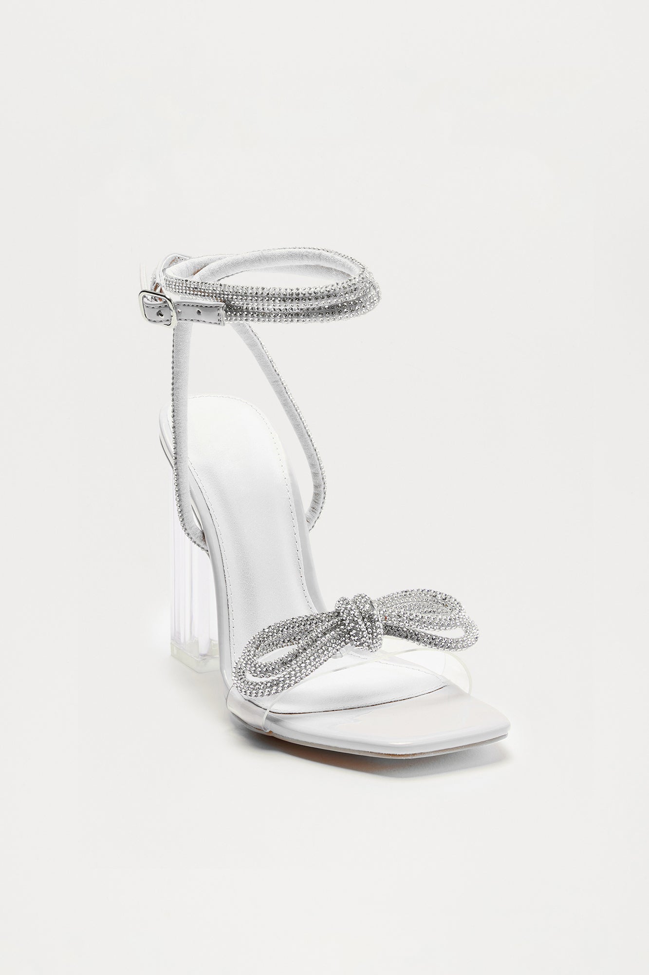 Conny Embellished Lucite Block Heels - Silver