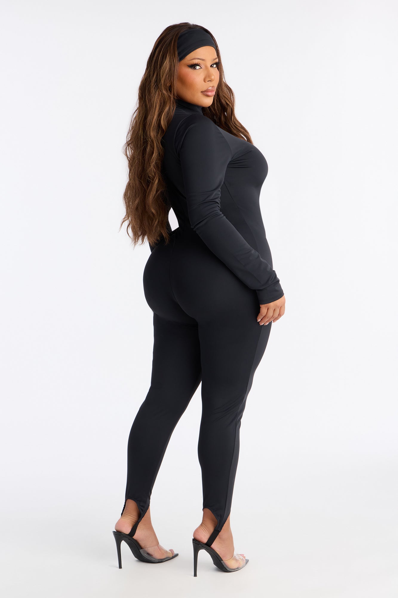 Amaya Mock Neck Stirrup 2 Piece Catsuit - Black