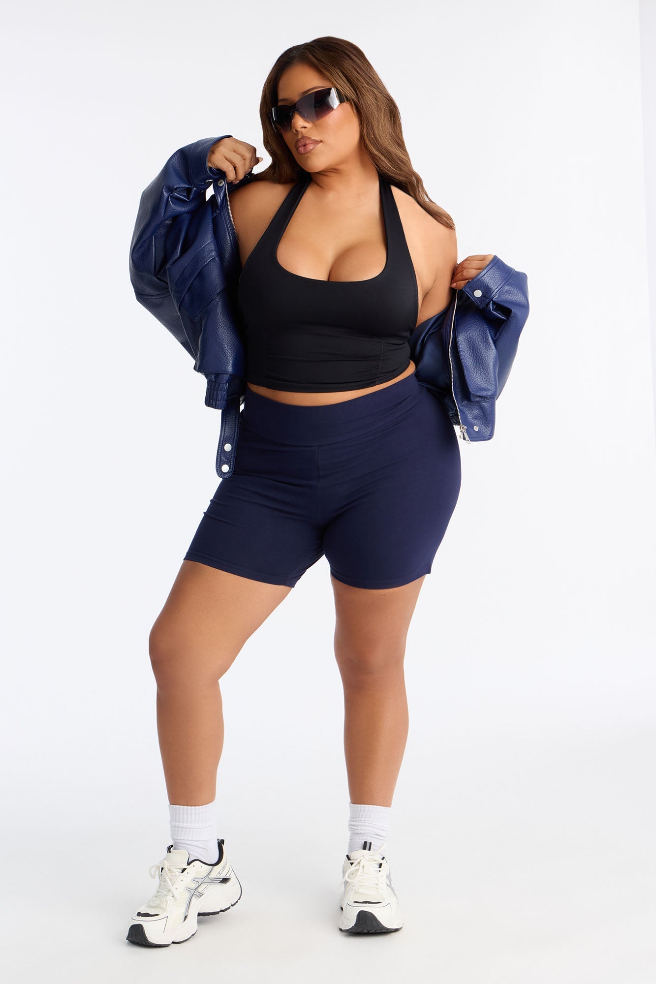 Quinn Mid Rise Everyday Cotton Biker Short 5″ - Navy