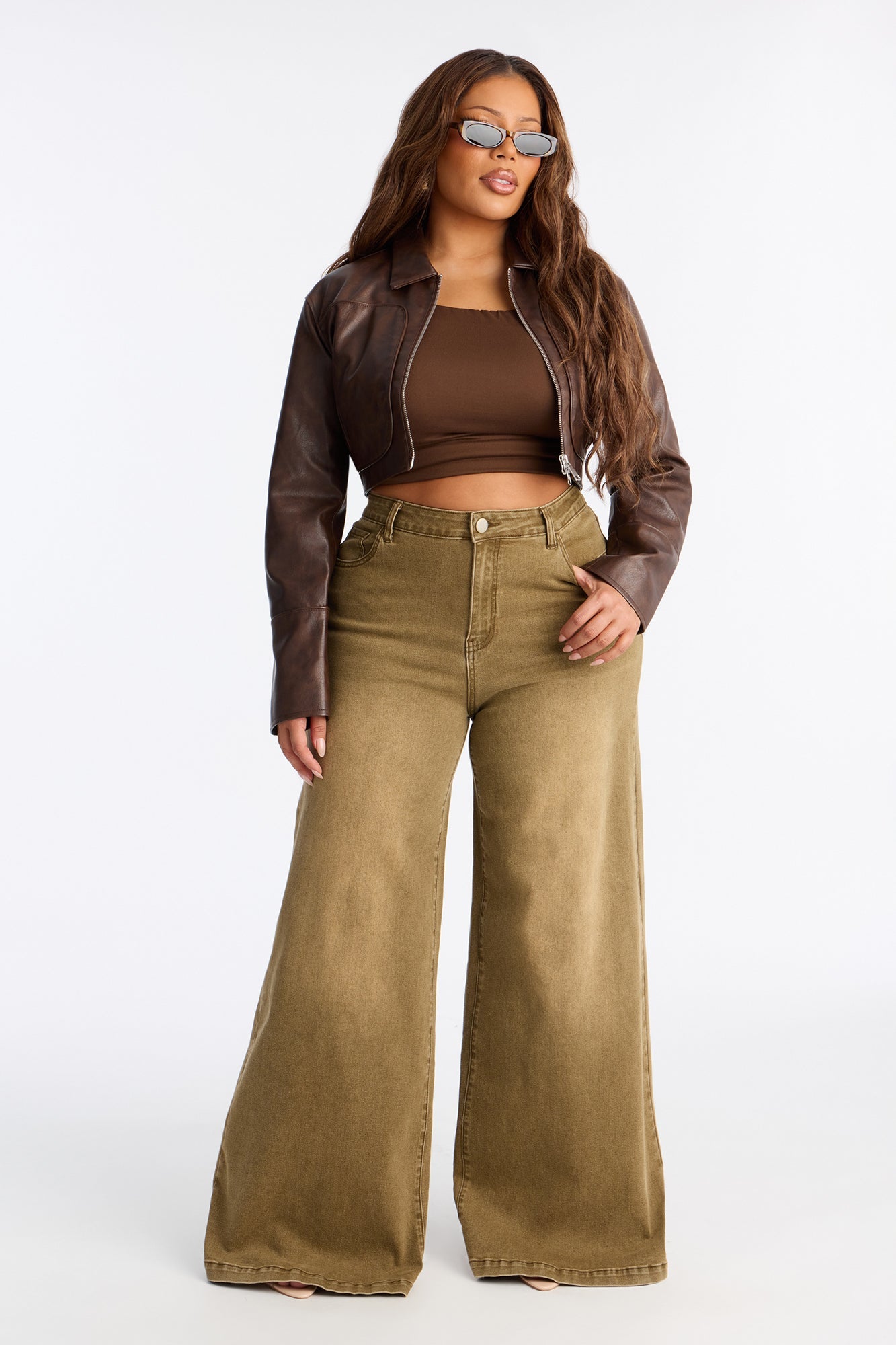 One Step Closer Wide Leg Jeans - Olive