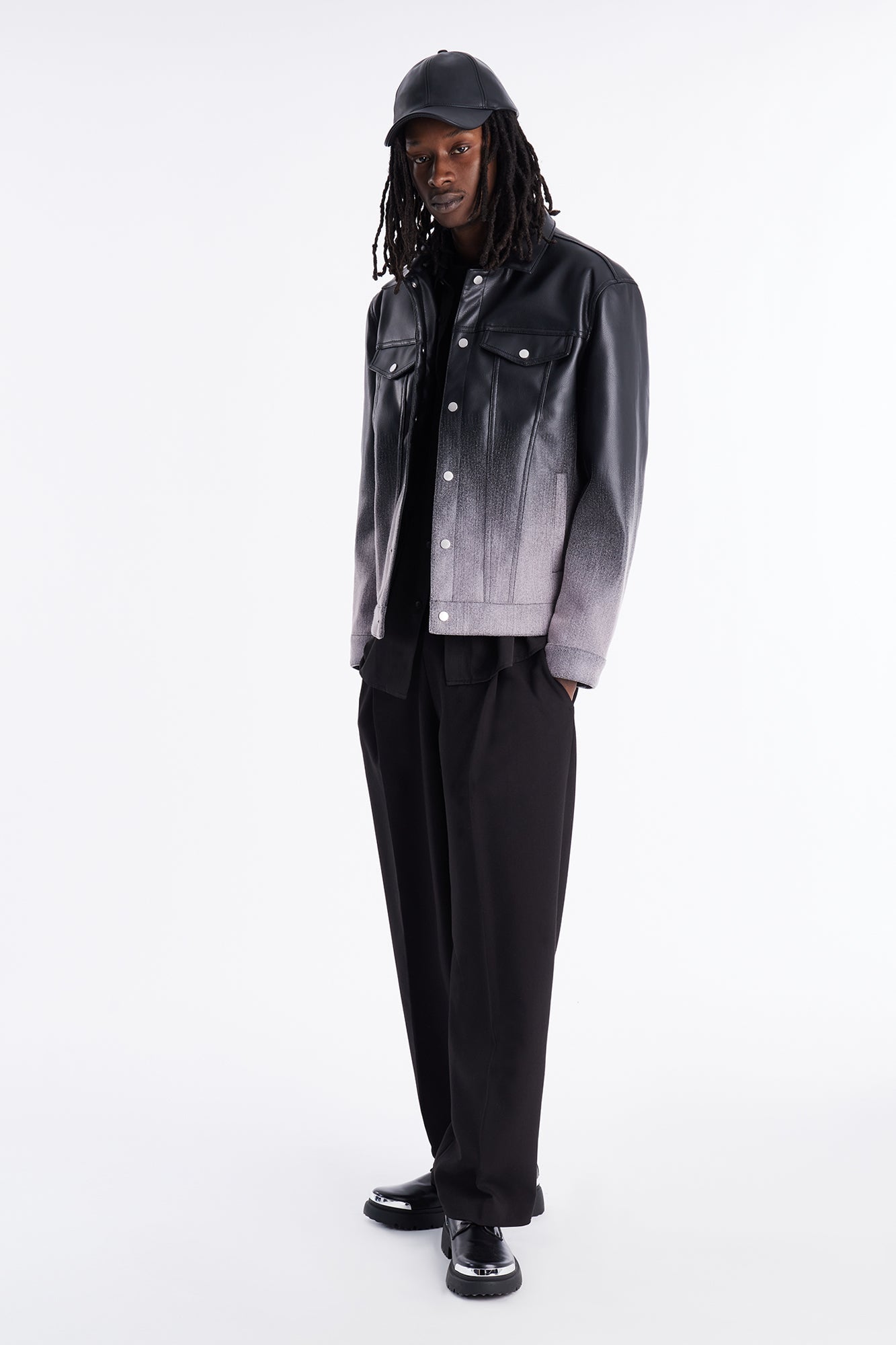 Ombre Faux Leather Trucker Jacket - Pink/combo